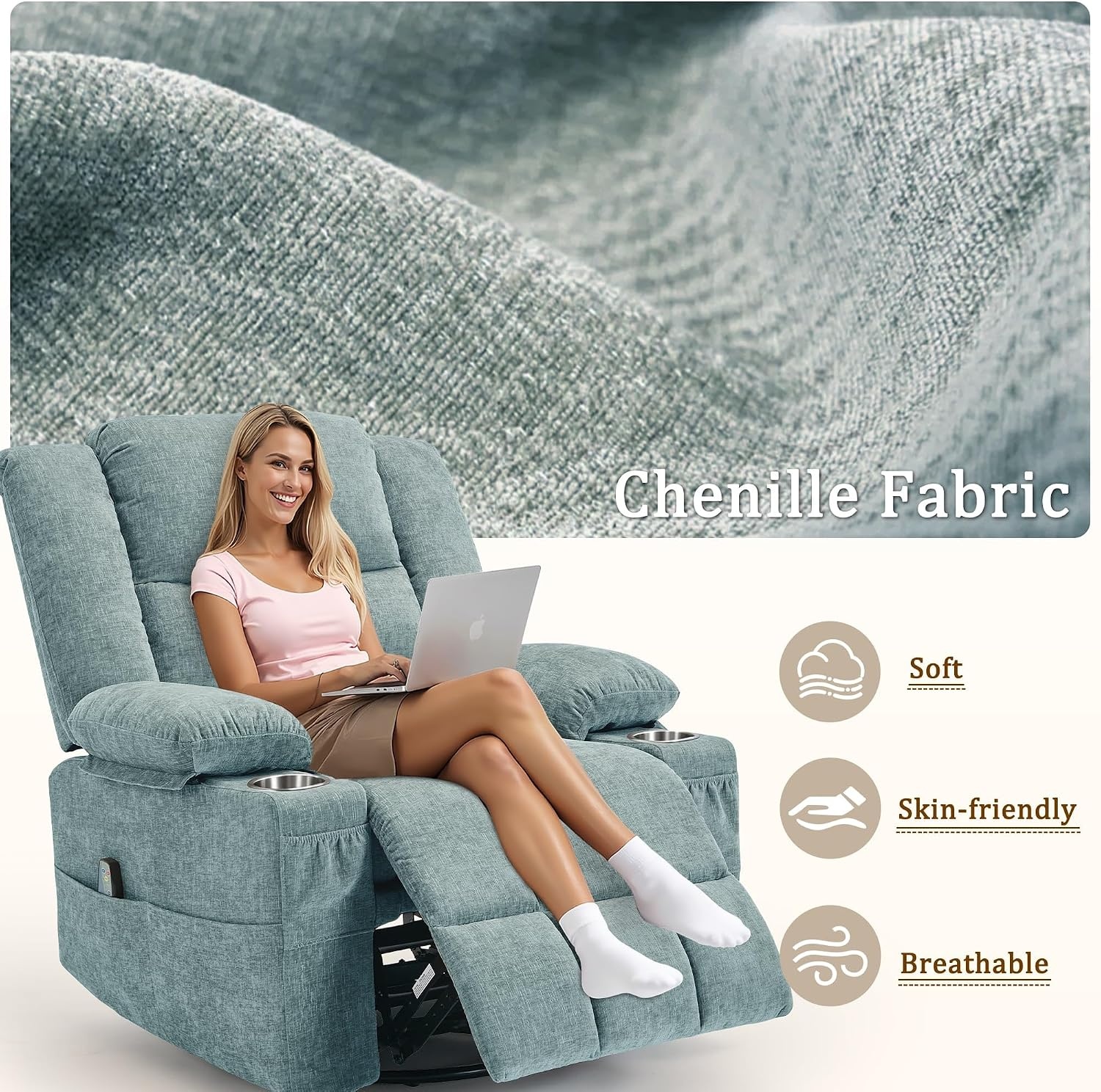 image:imageKorser Recliner Chair for Adults Wall Hugger RV Recliner with Massage and Heating ZeroGravity Recliners Electric Power Recliner Chair for Living Room Bedroom Home Theater Seating DarkgreyLake Blue