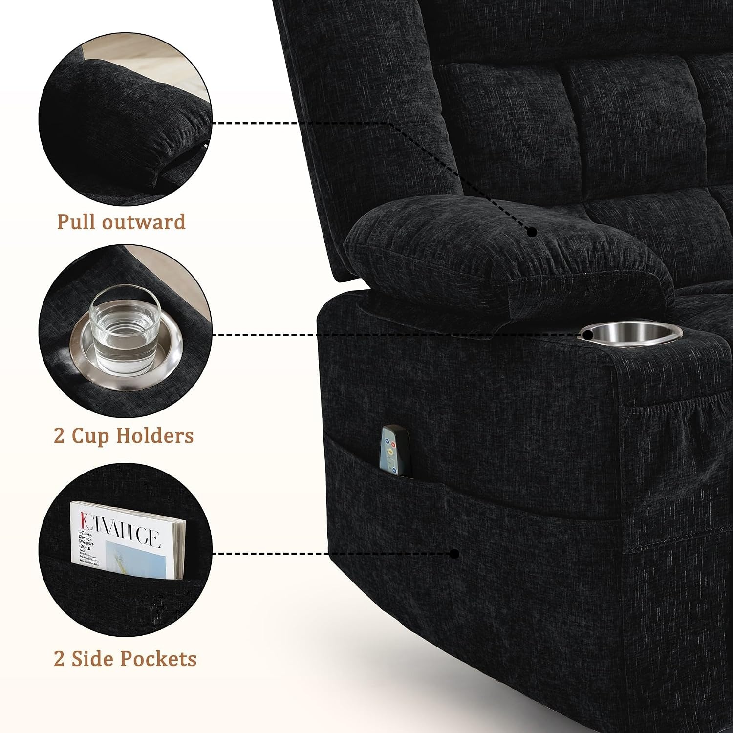 image:imageKorser Recliner Chair for Adults Wall Hugger RV Recliner with Massage and Heating ZeroGravity Recliners Electric Power Recliner Chair for Living Room Bedroom Home Theater Seating DarkgreyBlack