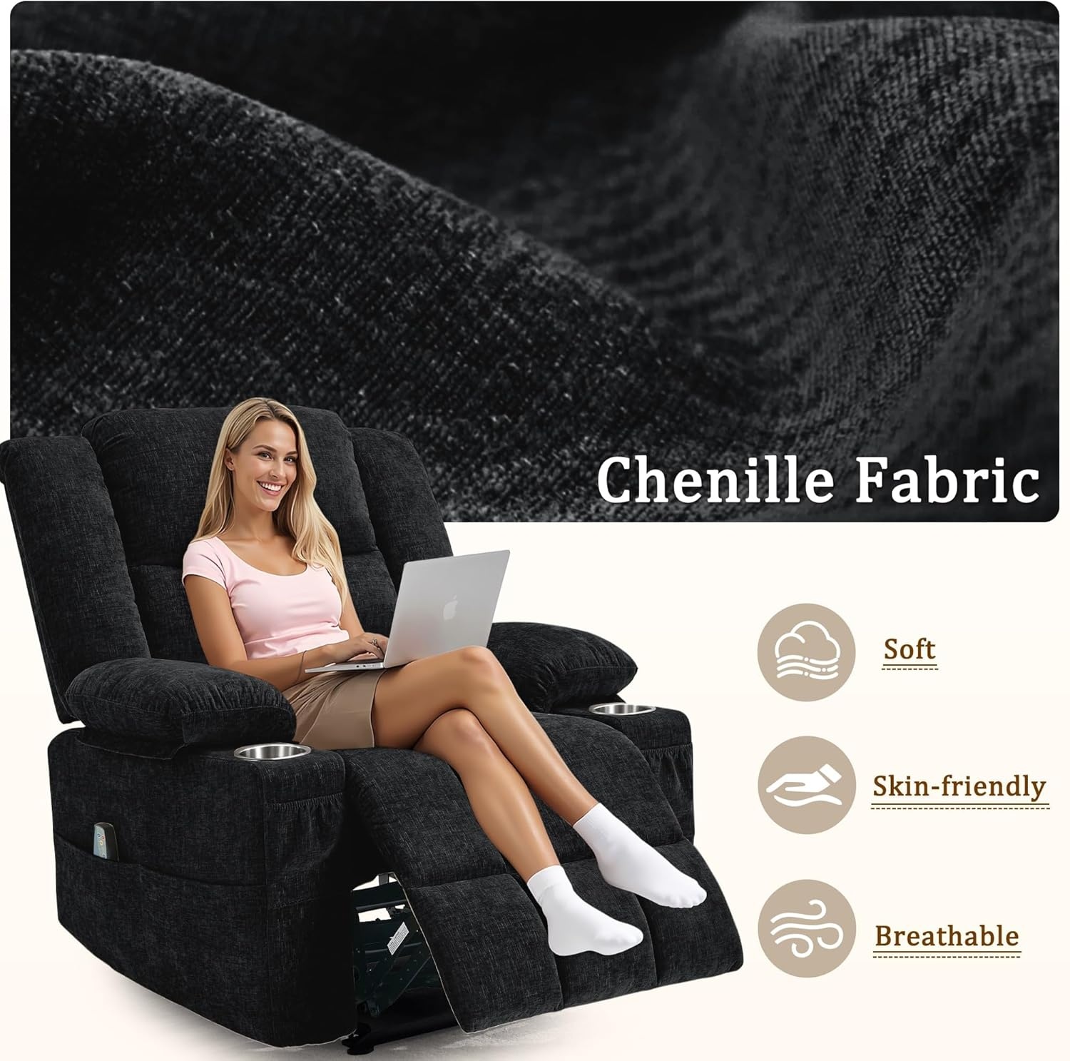 image:imageKorser Recliner Chair for Adults Wall Hugger RV Recliner with Massage and Heating ZeroGravity Recliners Electric Power Recliner Chair for Living Room Bedroom Home Theater Seating DarkgreyBlack