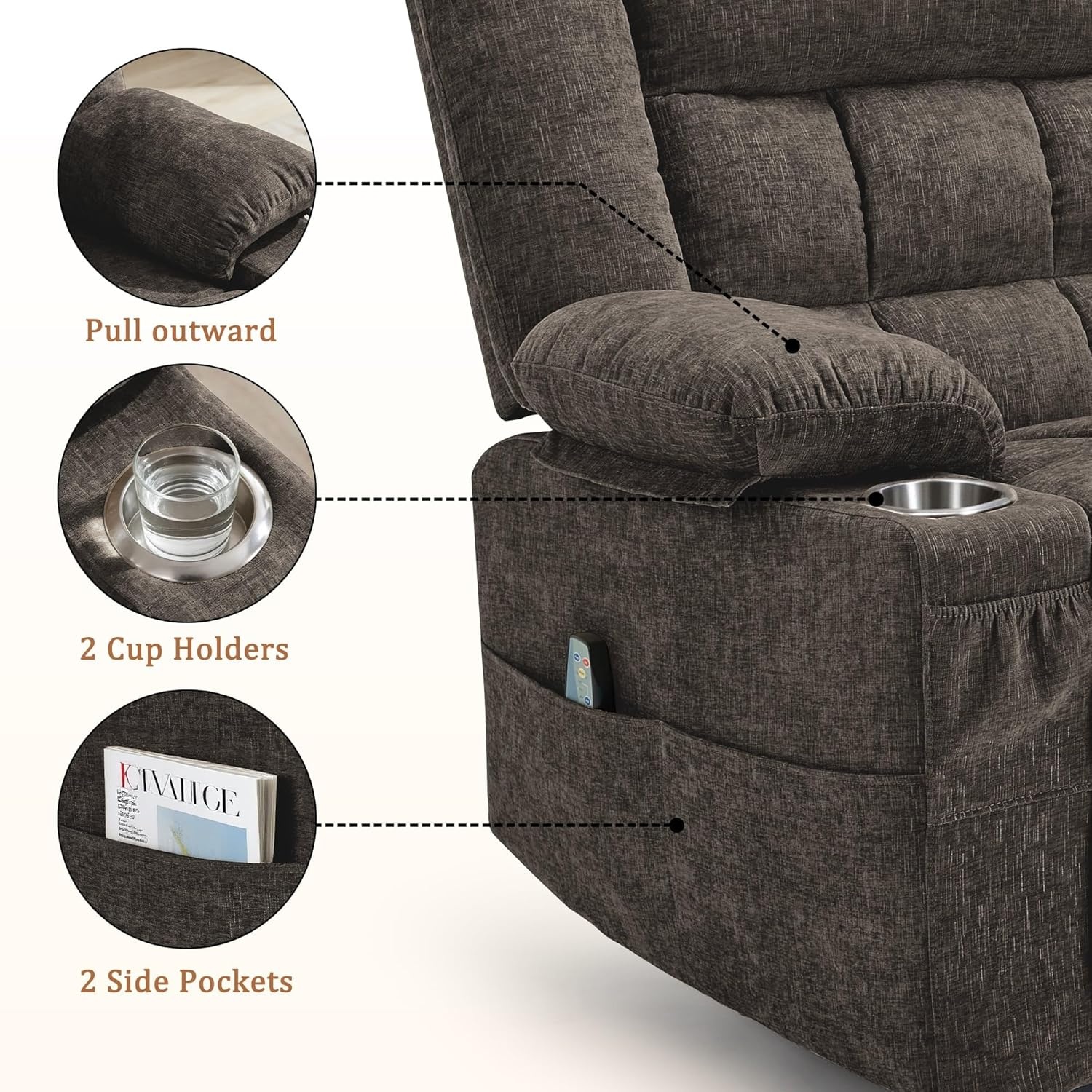 image:imageKorser Recliner Chair for Adults Wall Hugger RV Recliner with Massage and Heating ZeroGravity Recliners Electric Power Recliner Chair for Living Room Bedroom Home Theater Seating DarkgreyBrown