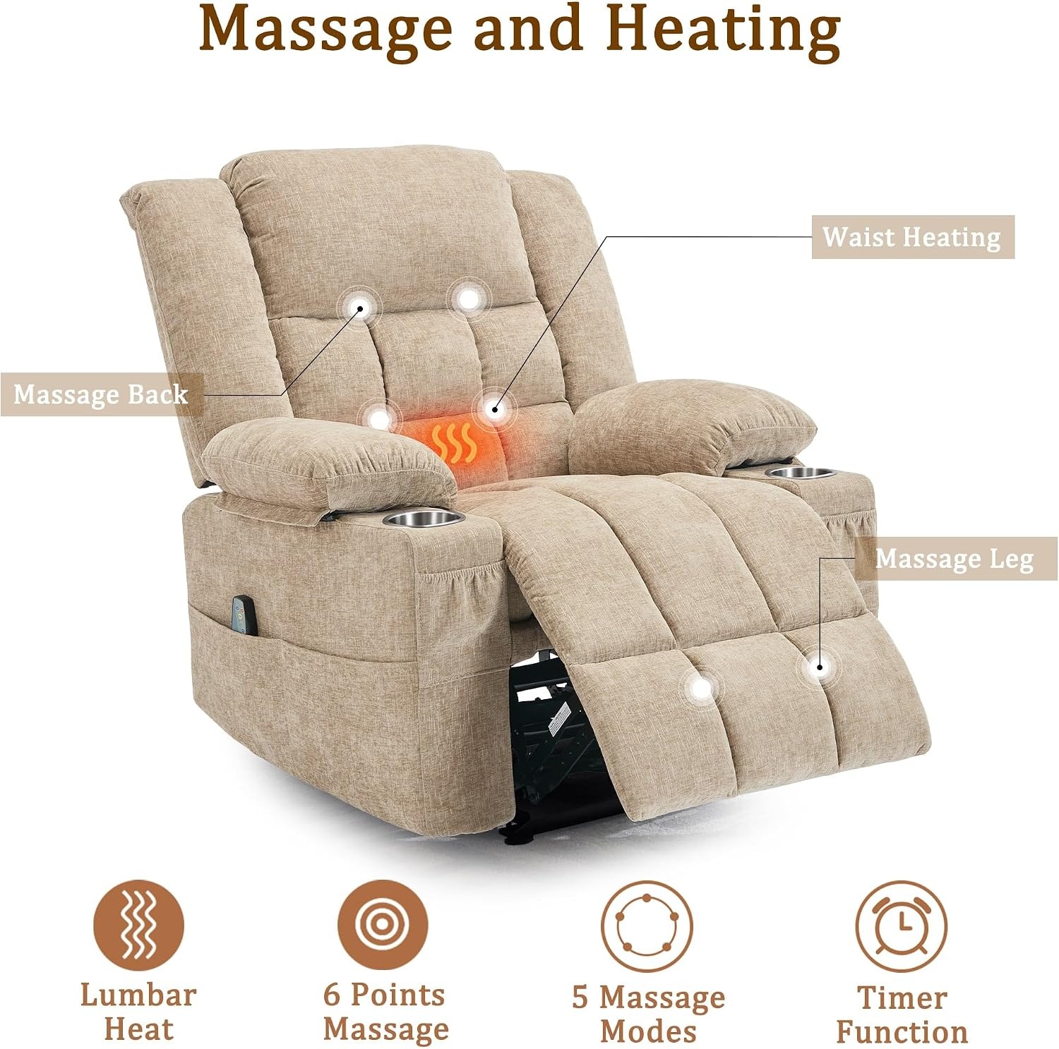 image:imageKorser Recliner Chair for Adults Wall Hugger RV Recliner with Massage and Heating ZeroGravity Recliners Electric Power Recliner Chair for Living Room Bedroom Home Theater Seating DarkgreyKhaki