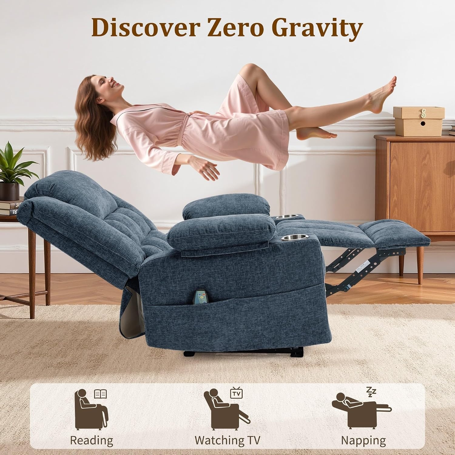 image:imageKorser Recliner Chair for Adults Wall Hugger RV Recliner with Massage and Heating ZeroGravity Recliners Electric Power Recliner Chair for Living Room Bedroom Home Theater Seating DarkgreyBlue