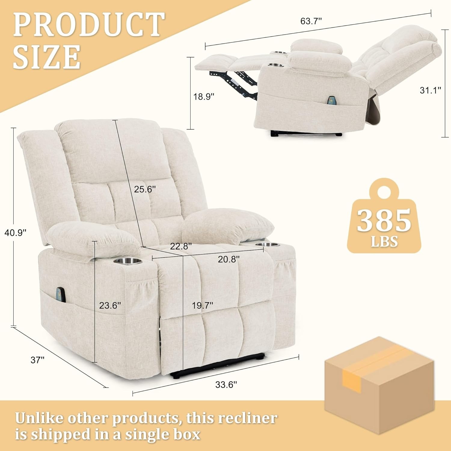image:imageKorser Recliner Chair for Adults Wall Hugger RV Recliner with Massage and Heating ZeroGravity Recliners Electric Power Recliner Chair for Living Room Bedroom Home Theater Seating DarkgreyBeige
