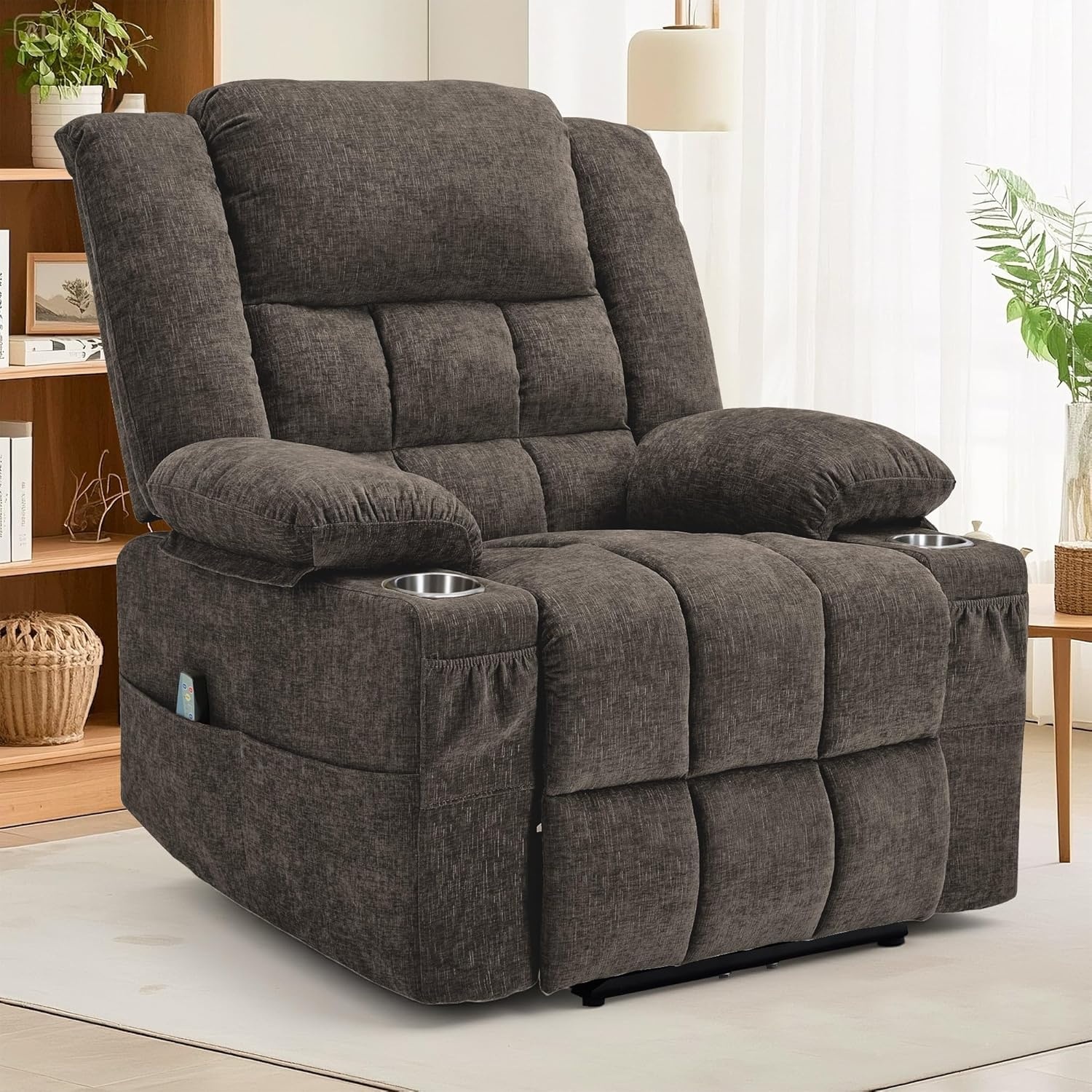 image:imageKorser Recliner Chair for Adults Wall Hugger RV Recliner with Massage and Heating ZeroGravity Recliners Electric Power Recliner Chair for Living Room Bedroom Home Theater Seating DarkgreyBrown