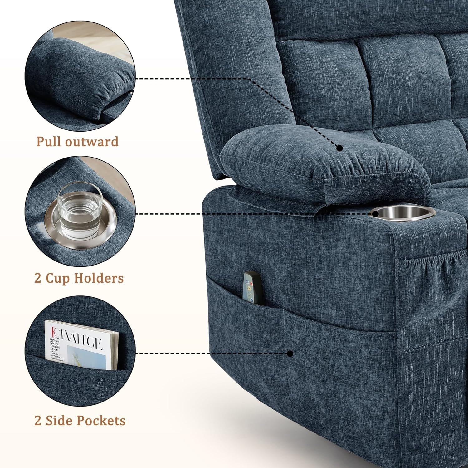 image:imageKorser Recliner Chair for Adults Wall Hugger RV Recliner with Massage and Heating ZeroGravity Recliners Electric Power Recliner Chair for Living Room Bedroom Home Theater Seating DarkgreyBlue