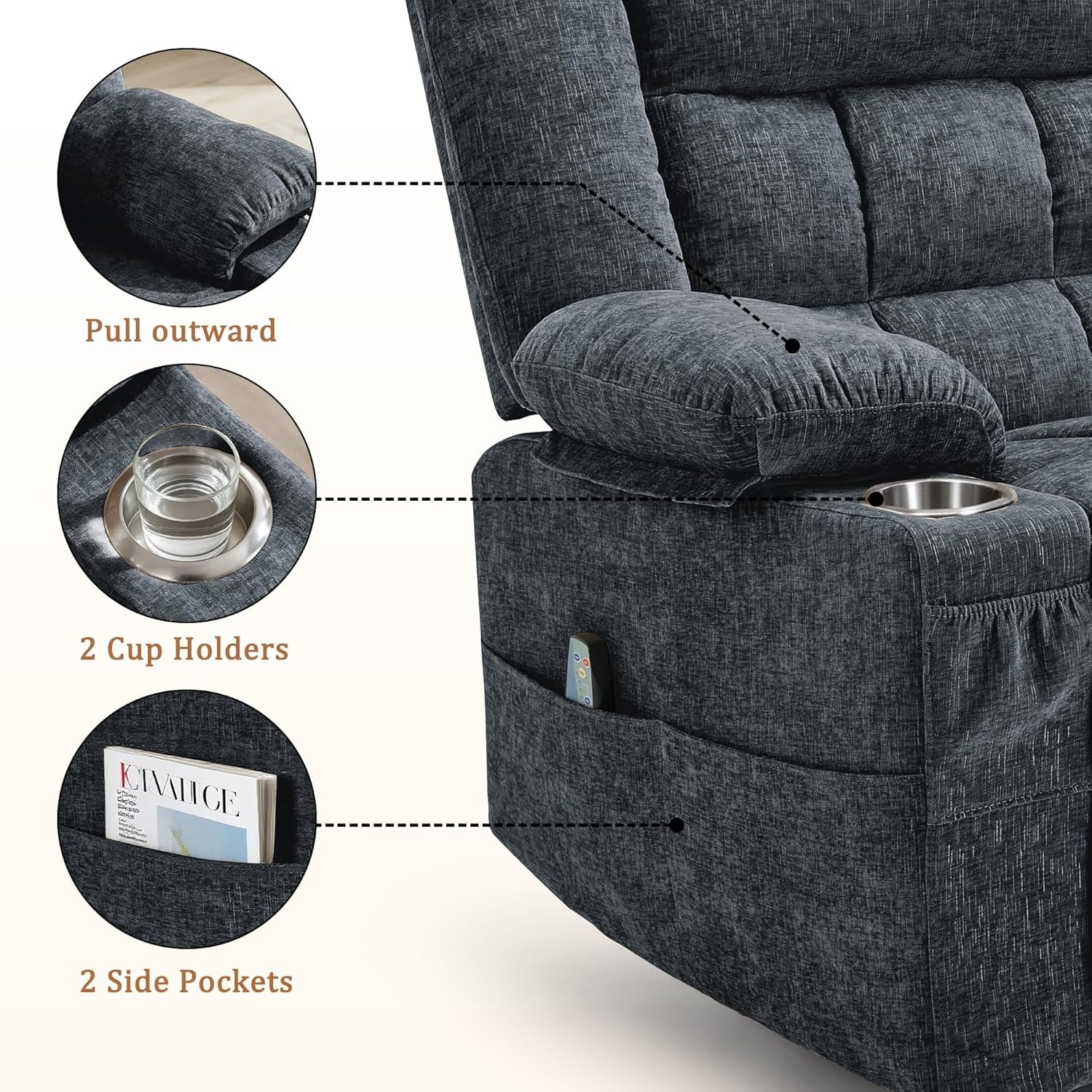 image:imageKorser Recliner Chair for Adults Wall Hugger RV Recliner with Massage and Heating ZeroGravity Recliners Electric Power Recliner Chair for Living Room Bedroom Home Theater Seating DarkgreyDark Grey
