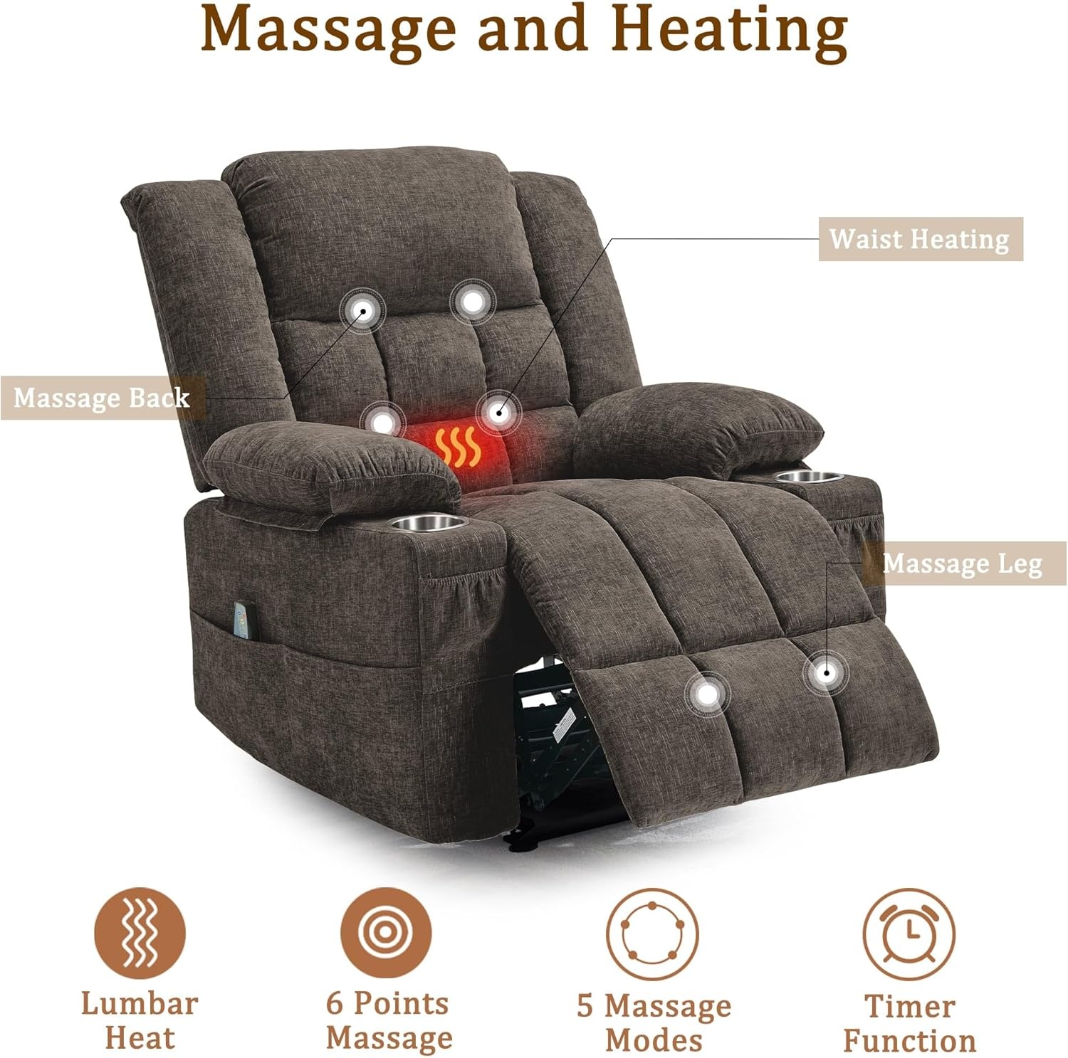 image:imageKorser Recliner Chair for Adults Wall Hugger RV Recliner with Massage and Heating ZeroGravity Recliners Electric Power Recliner Chair for Living Room Bedroom Home Theater Seating DarkgreyBrown