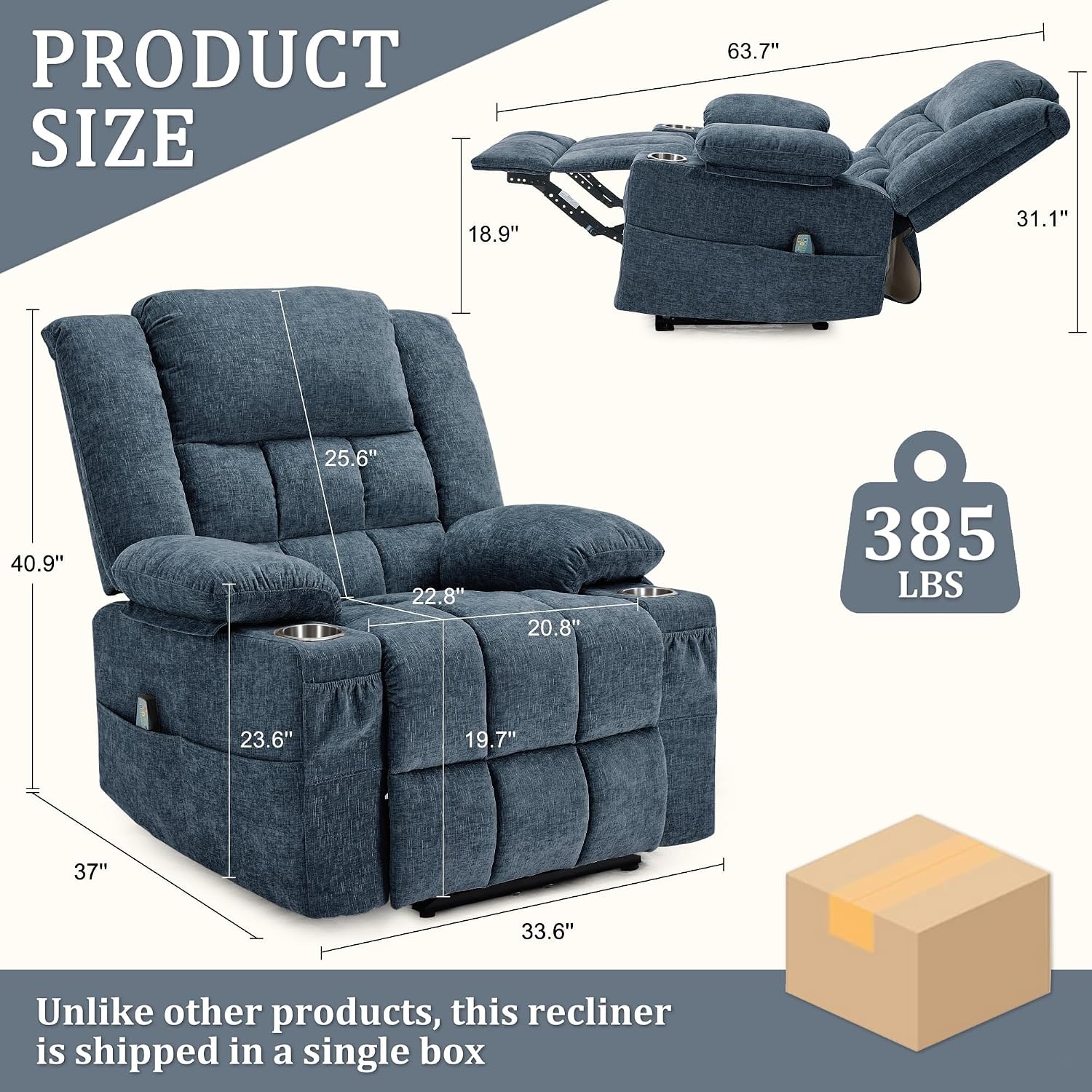 image:imageKorser Recliner Chair for Adults Wall Hugger RV Recliner with Massage and Heating ZeroGravity Recliners Electric Power Recliner Chair for Living Room Bedroom Home Theater Seating DarkgreyBlue
