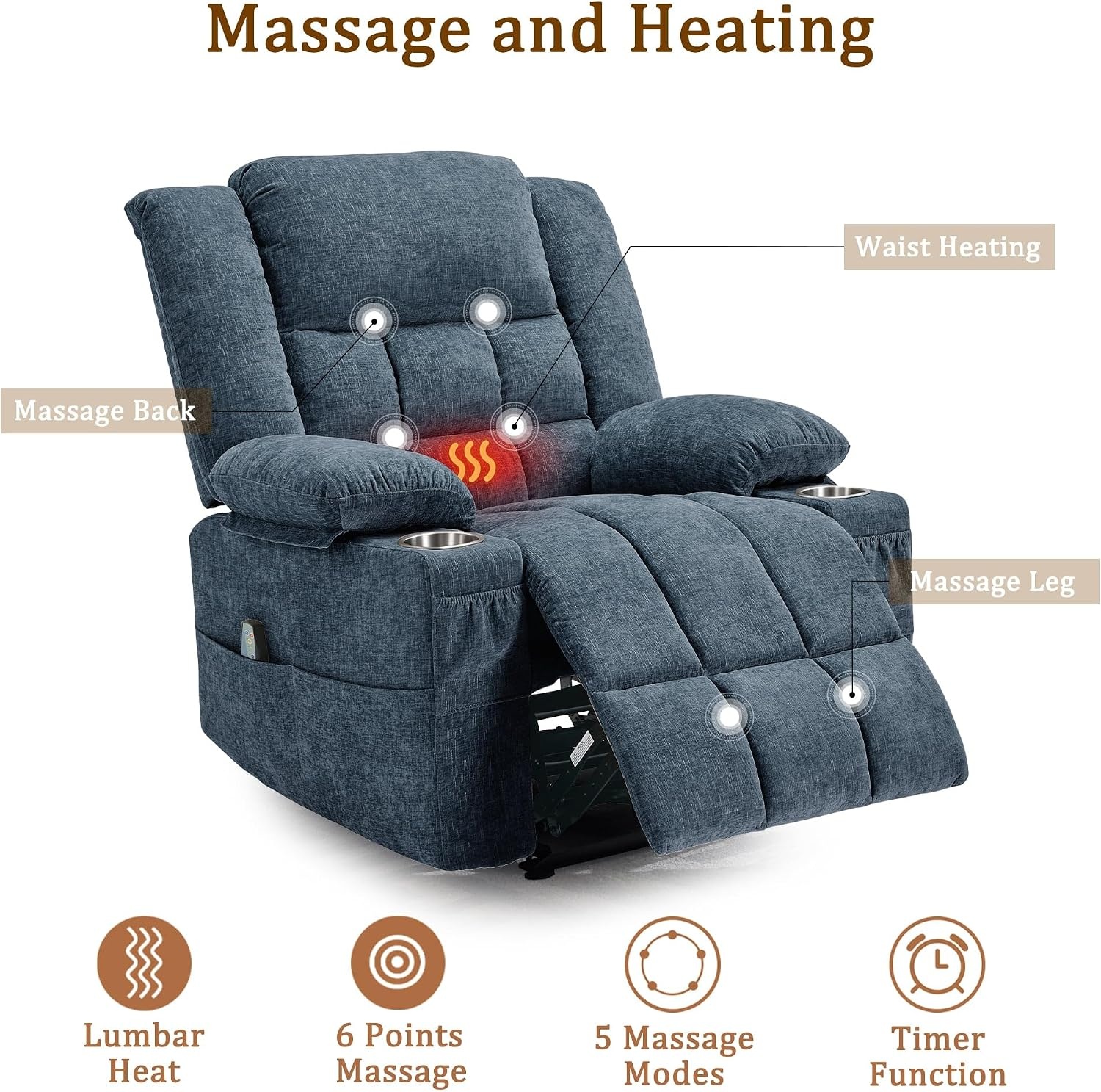 image:imageKorser Recliner Chair for Adults Wall Hugger RV Recliner with Massage and Heating ZeroGravity Recliners Electric Power Recliner Chair for Living Room Bedroom Home Theater Seating DarkgreyBlue