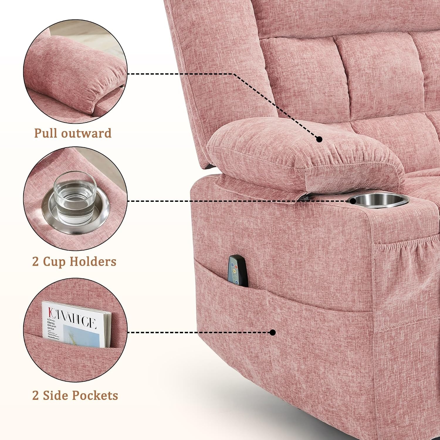 image:imageKorser Recliner Chair for Adults Wall Hugger RV Recliner with Massage and Heating ZeroGravity Recliners Electric Power Recliner Chair for Living Room Bedroom Home Theater Seating DarkgreyPink