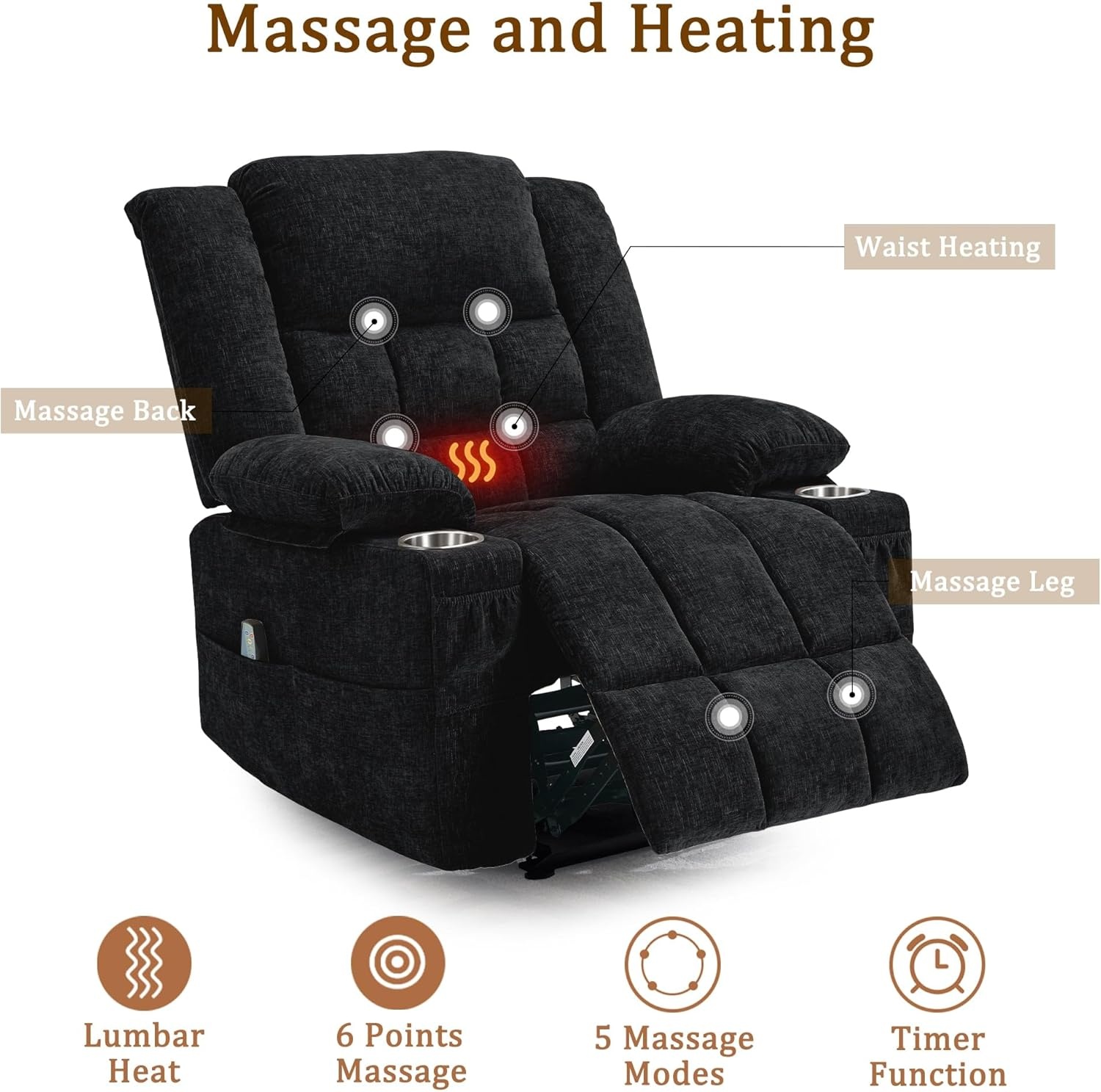 image:imageKorser Recliner Chair for Adults Wall Hugger RV Recliner with Massage and Heating ZeroGravity Recliners Electric Power Recliner Chair for Living Room Bedroom Home Theater Seating DarkgreyBlack