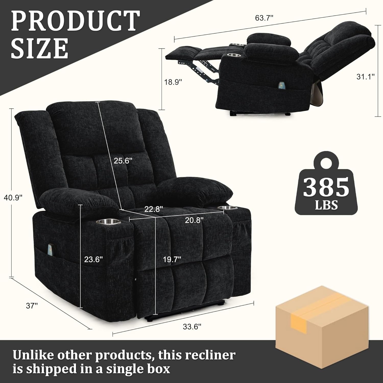 image:imageKorser Recliner Chair for Adults Wall Hugger RV Recliner with Massage and Heating ZeroGravity Recliners Electric Power Recliner Chair for Living Room Bedroom Home Theater Seating DarkgreyBlack
