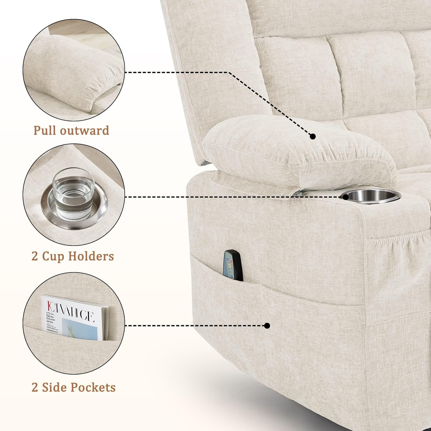 image:imageKorser Recliner Chair for Adults Wall Hugger RV Recliner with Massage and Heating ZeroGravity Recliners Electric Power Recliner Chair for Living Room Bedroom Home Theater Seating DarkgreyBeige