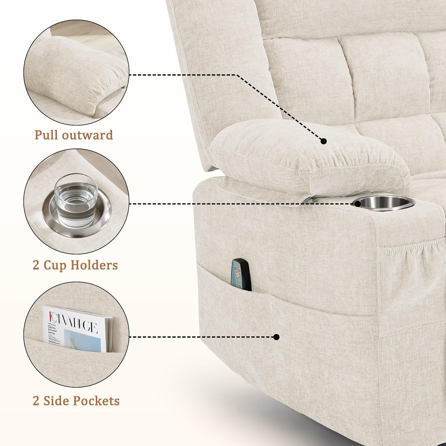image:imageKorser Recliner Chair for Adults Wall Hugger RV Recliner with Massage and Heating ZeroGravity Recliners Electric Power Recliner Chair for Living Room Bedroom Home Theater Seating DarkgreyBeige