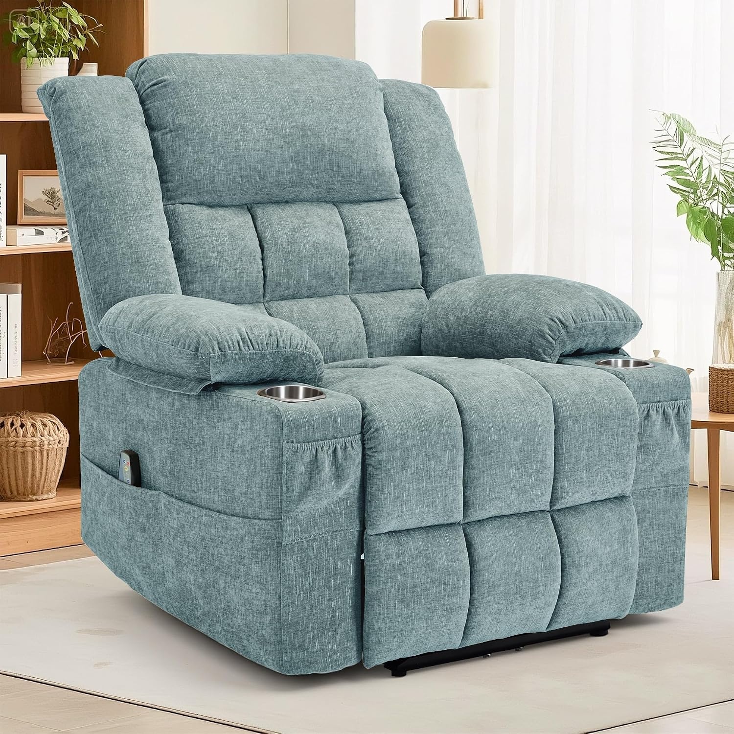 image:imageKorser Recliner Chair for Adults Wall Hugger RV Recliner with Massage and Heating ZeroGravity Recliners Electric Power Recliner Chair for Living Room Bedroom Home Theater Seating DarkgreyLake Blue