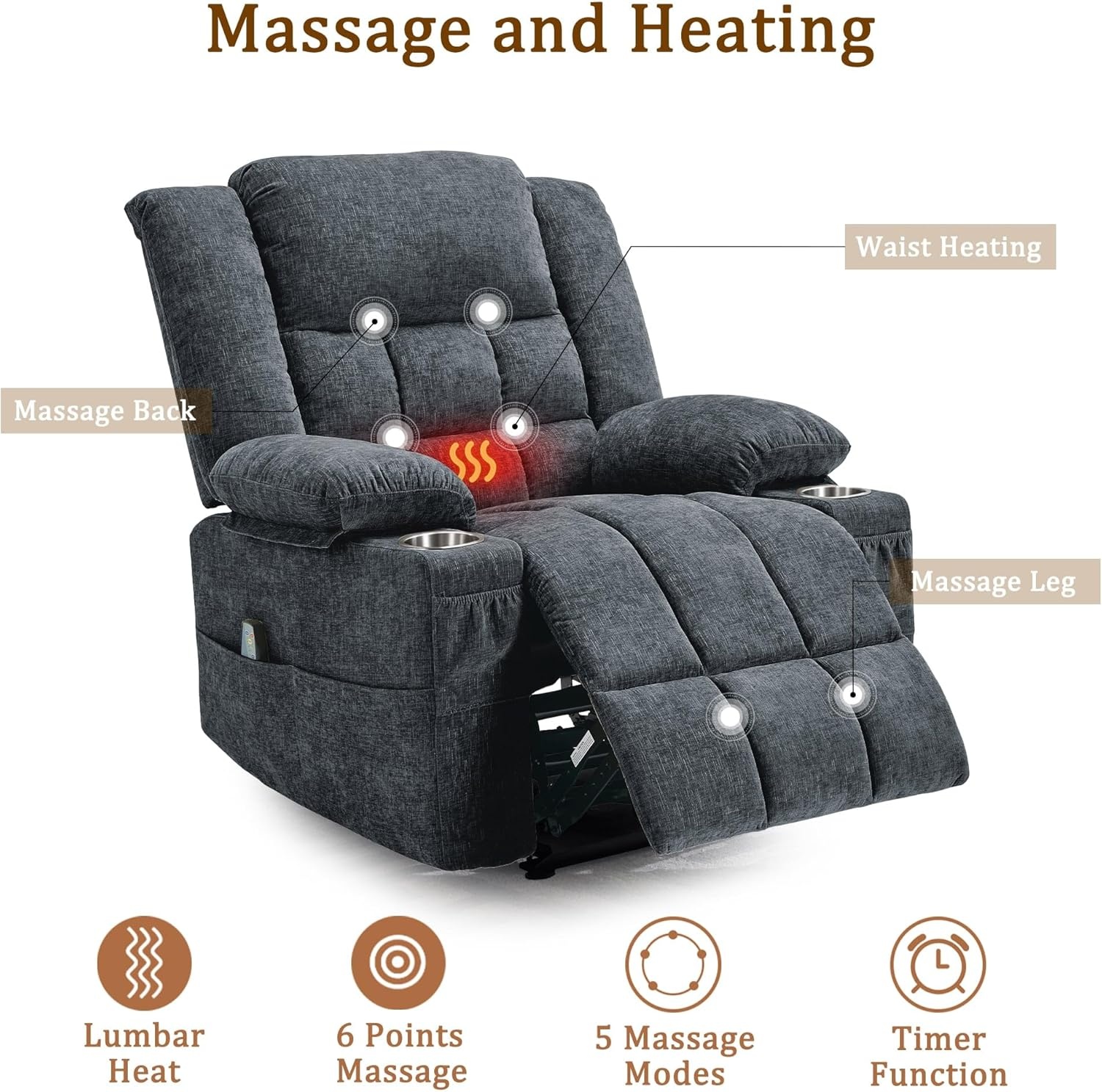 image:imageKorser Recliner Chair for Adults Wall Hugger RV Recliner with Massage and Heating ZeroGravity Recliners Electric Power Recliner Chair for Living Room Bedroom Home Theater Seating DarkgreyDark Grey