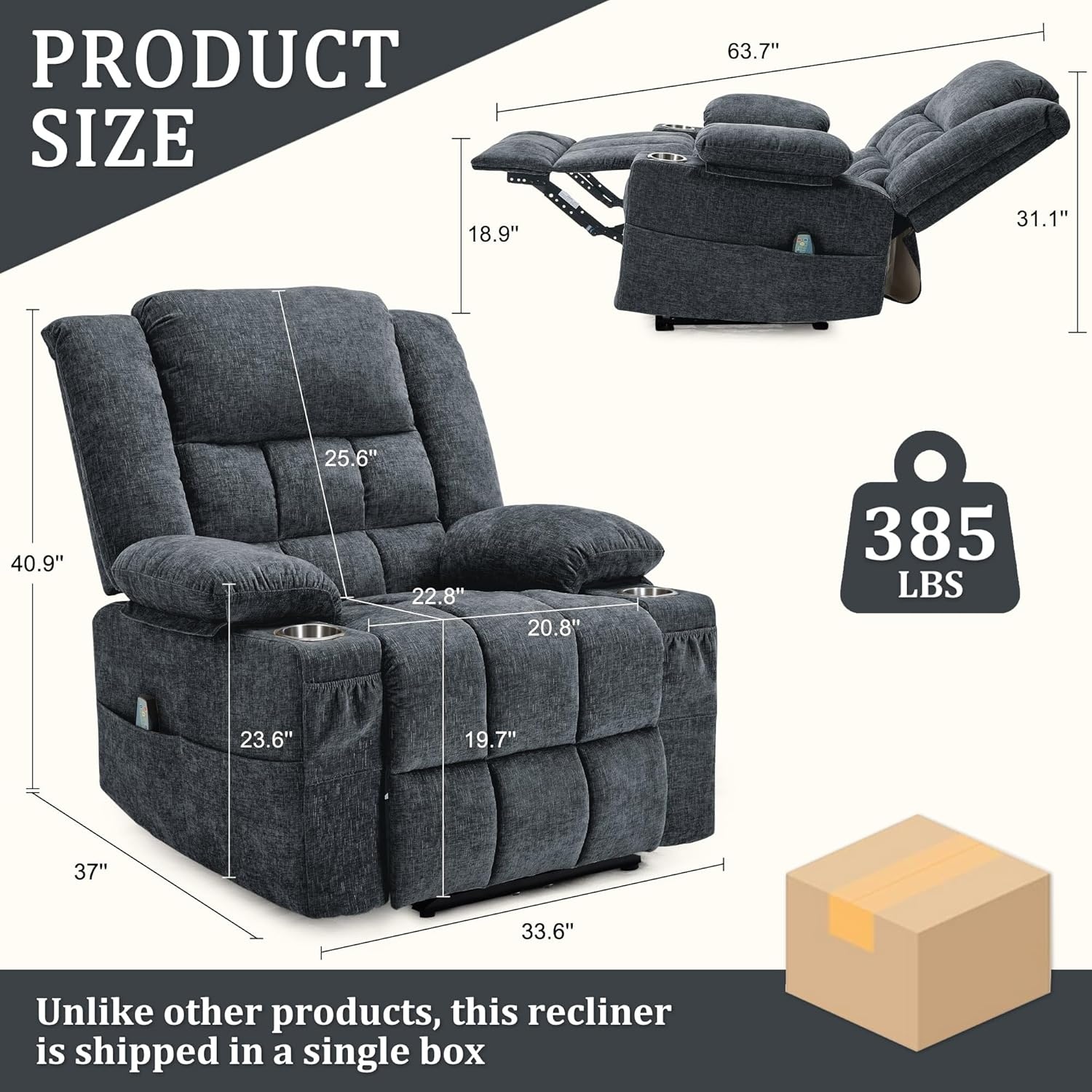 image:imageKorser Recliner Chair for Adults Wall Hugger RV Recliner with Massage and Heating ZeroGravity Recliners Electric Power Recliner Chair for Living Room Bedroom Home Theater Seating DarkgreyDark Grey