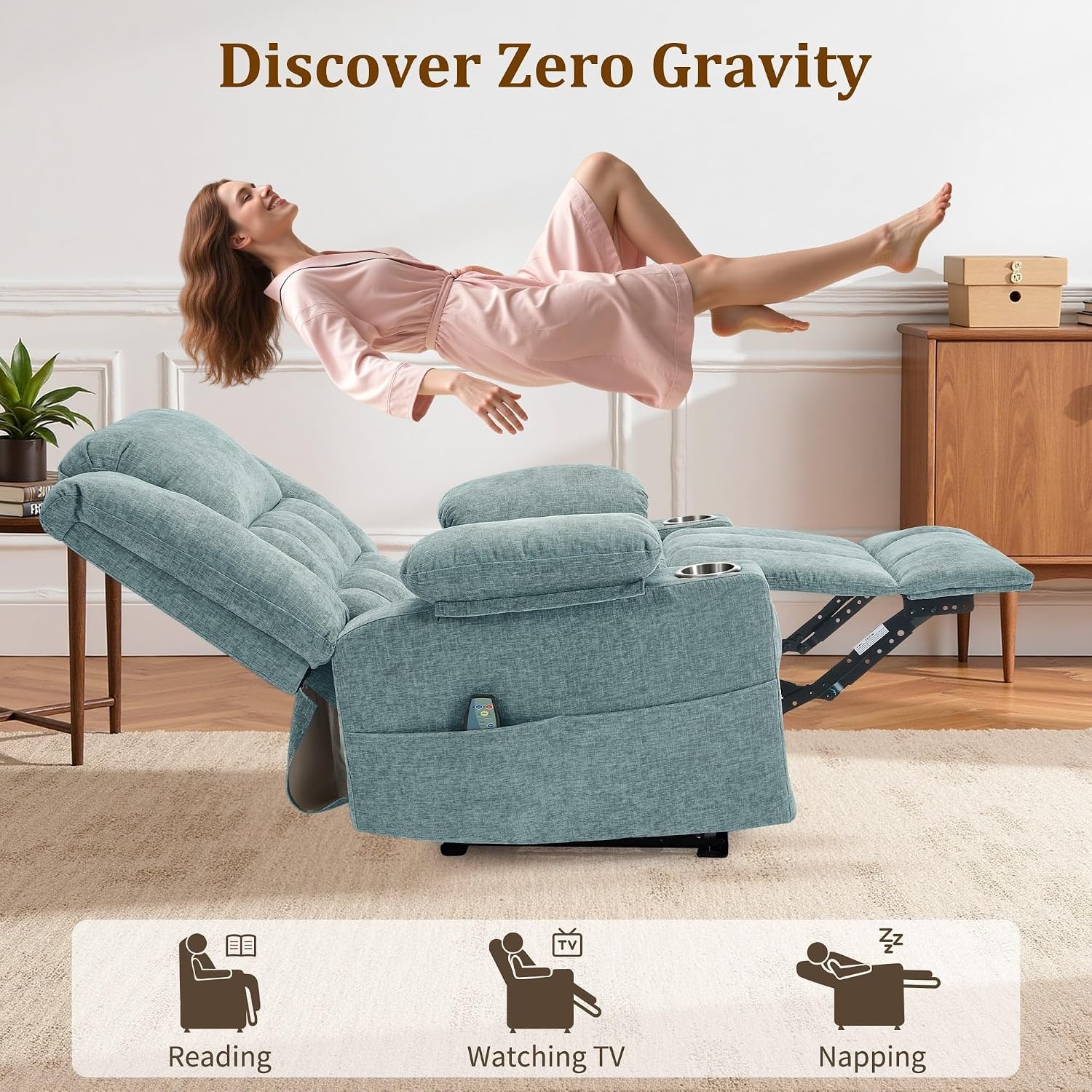 image:imageKorser Recliner Chair for Adults Wall Hugger RV Recliner with Massage and Heating ZeroGravity Recliners Electric Power Recliner Chair for Living Room Bedroom Home Theater Seating DarkgreyLake Blue
