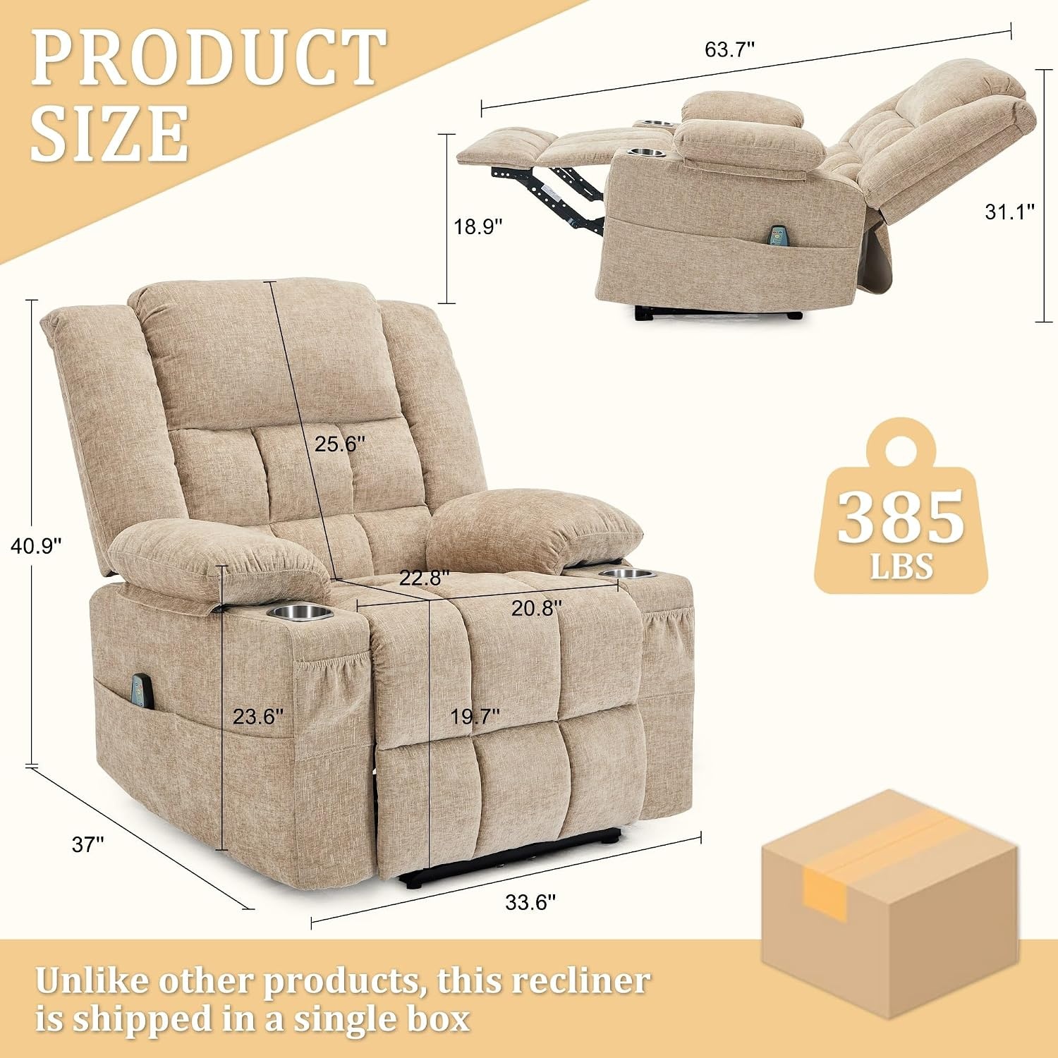 image:imageKorser Recliner Chair for Adults Wall Hugger RV Recliner with Massage and Heating ZeroGravity Recliners Electric Power Recliner Chair for Living Room Bedroom Home Theater Seating DarkgreyKhaki