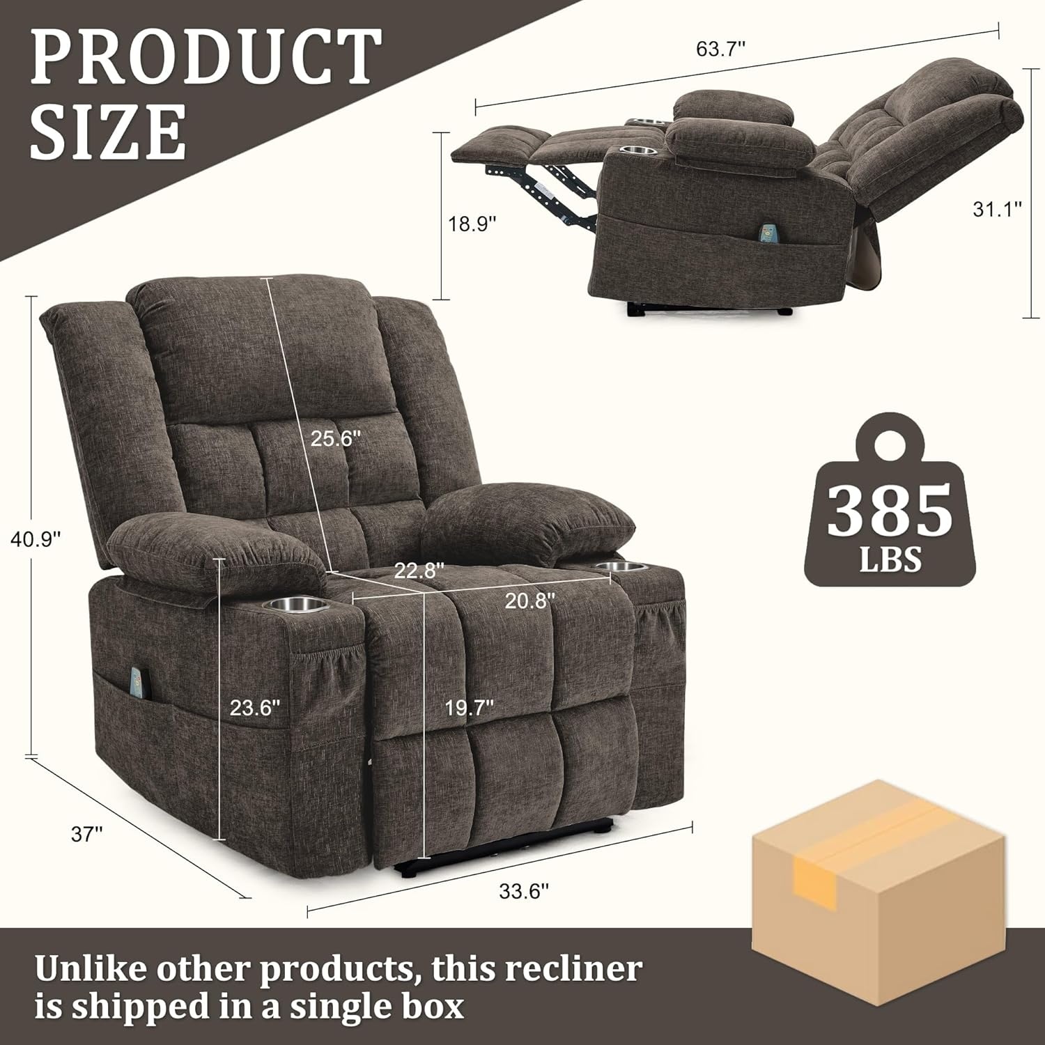image:imageKorser Recliner Chair for Adults Wall Hugger RV Recliner with Massage and Heating ZeroGravity Recliners Electric Power Recliner Chair for Living Room Bedroom Home Theater Seating DarkgreyBrown