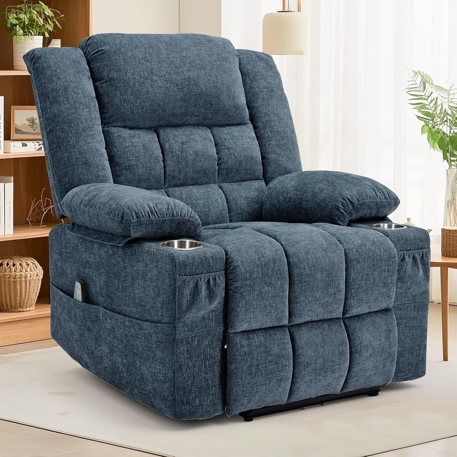 image:imageKorser Recliner Chair for Adults Wall Hugger RV Recliner with Massage and Heating ZeroGravity Recliners Electric Power Recliner Chair for Living Room Bedroom Home Theater Seating DarkgreyBlue