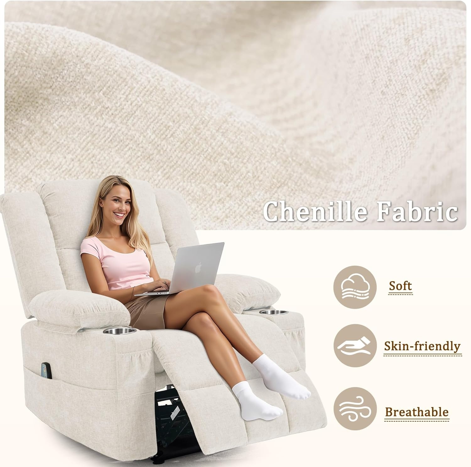 image:imageKorser Recliner Chair for Adults Wall Hugger RV Recliner with Massage and Heating ZeroGravity Recliners Electric Power Recliner Chair for Living Room Bedroom Home Theater Seating DarkgreyBeige