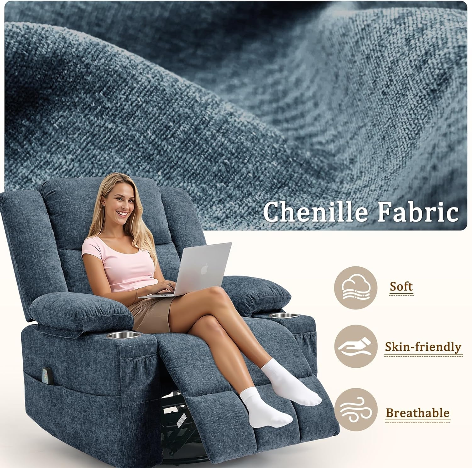 image:imageKorser Recliner Chair for Adults Wall Hugger RV Recliner with Massage and Heating ZeroGravity Recliners Electric Power Recliner Chair for Living Room Bedroom Home Theater Seating DarkgreyBlue