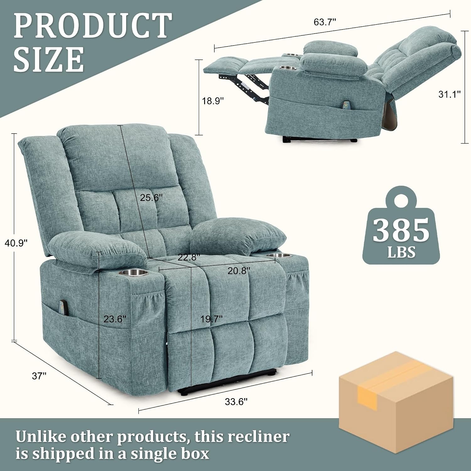 image:imageKorser Recliner Chair for Adults Wall Hugger RV Recliner with Massage and Heating ZeroGravity Recliners Electric Power Recliner Chair for Living Room Bedroom Home Theater Seating DarkgreyLake Blue