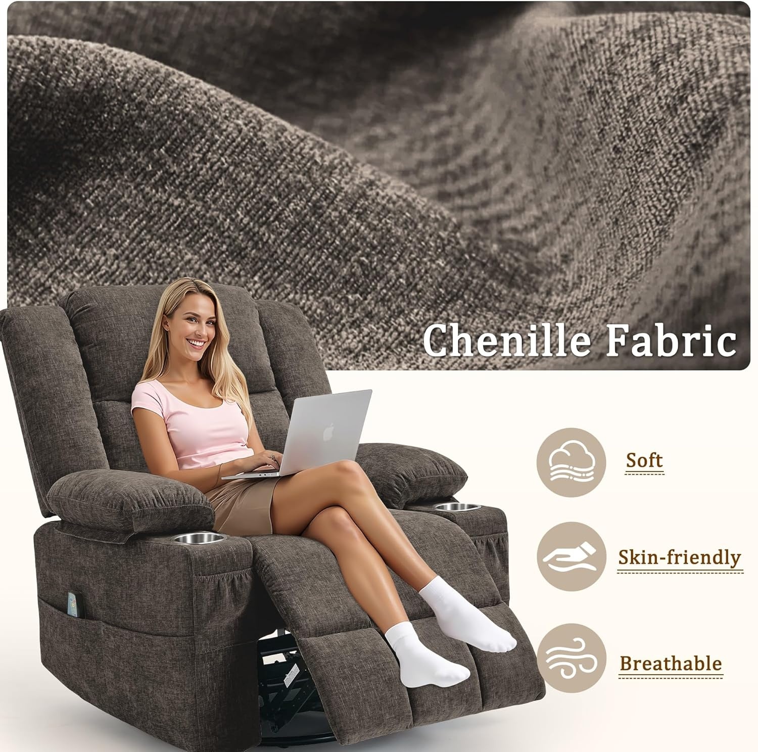 image:imageKorser Recliner Chair for Adults Wall Hugger RV Recliner with Massage and Heating ZeroGravity Recliners Electric Power Recliner Chair for Living Room Bedroom Home Theater Seating DarkgreyBrown