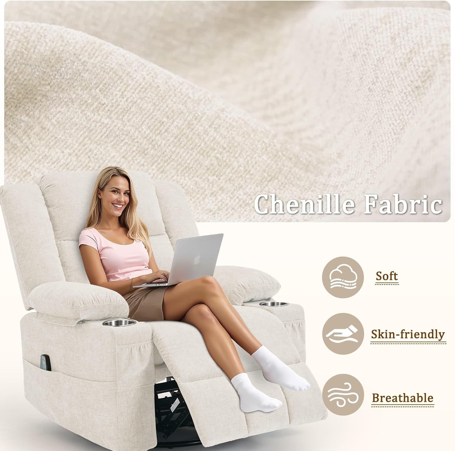 image:imageKorser Recliner Chair for Adults Wall Hugger RV Recliner with Massage and Heating ZeroGravity Recliners Electric Power Recliner Chair for Living Room Bedroom Home Theater Seating DarkgreyBeige