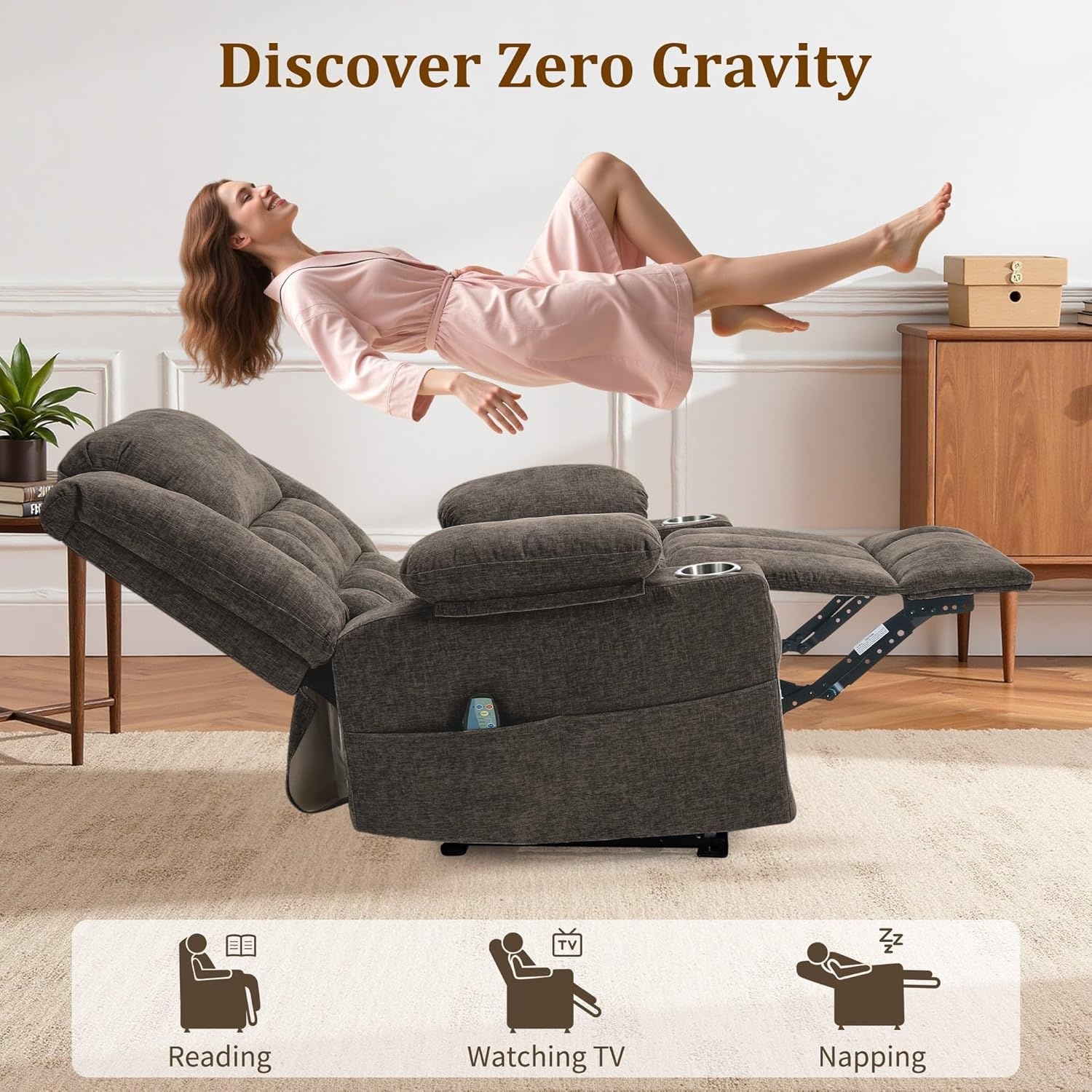 image:imageKorser Recliner Chair for Adults Wall Hugger RV Recliner with Massage and Heating ZeroGravity Recliners Electric Power Recliner Chair for Living Room Bedroom Home Theater Seating DarkgreyBrown