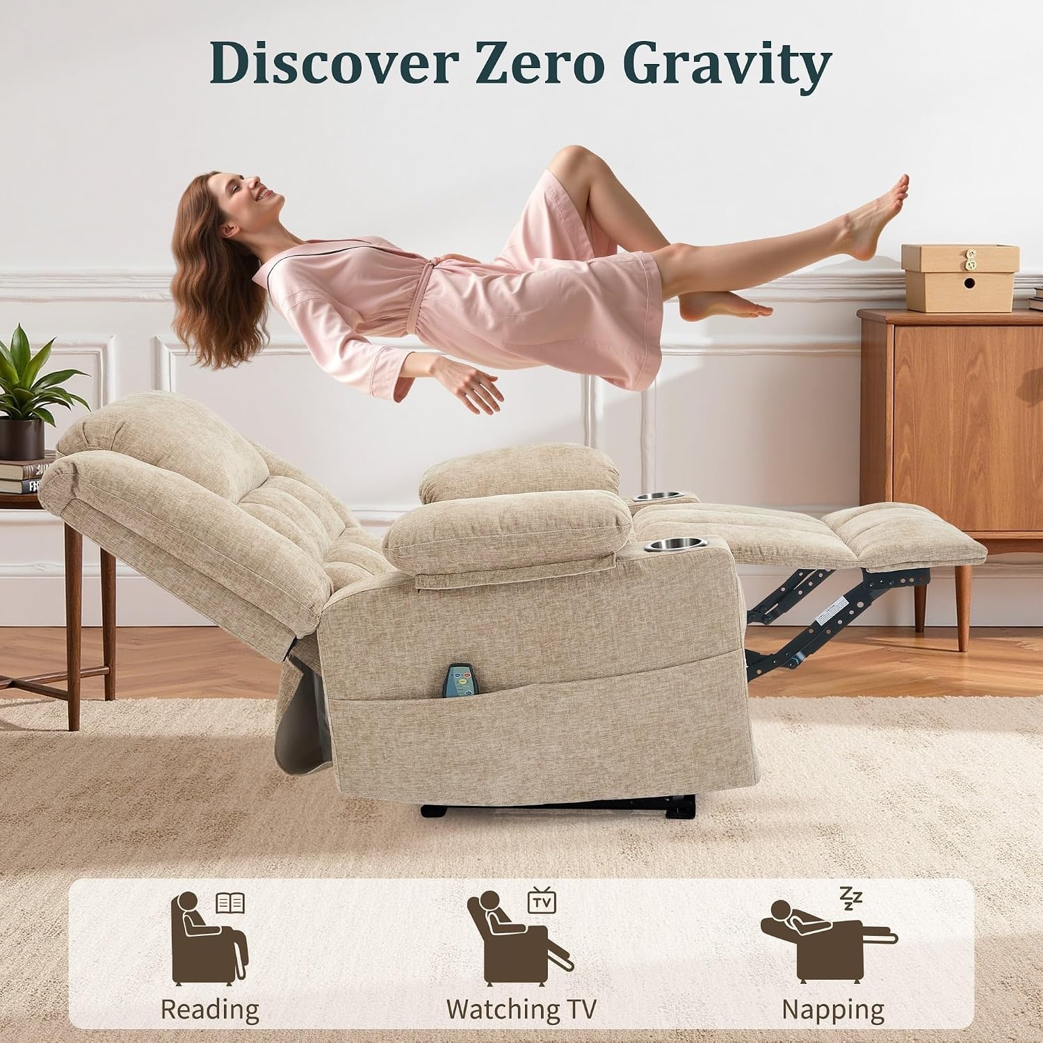 image:imageKorser Recliner Chair for Adults Wall Hugger RV Recliner with Massage and Heating ZeroGravity Recliners Electric Power Recliner Chair for Living Room Bedroom Home Theater Seating DarkgreyKhaki