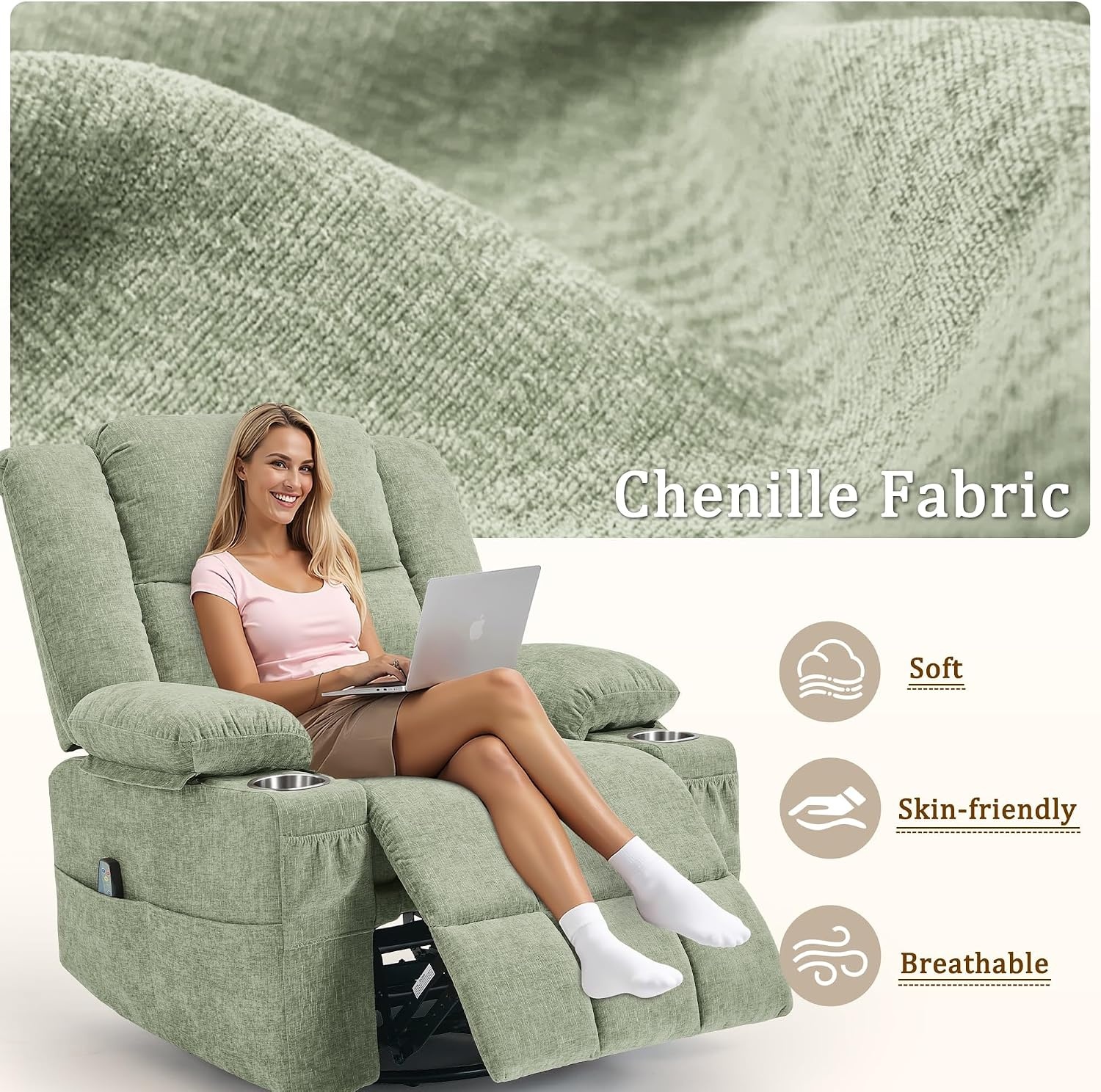 image:imageKorser Recliner Chair for Adults Wall Hugger RV Recliner with Massage and Heating ZeroGravity Recliners Electric Power Recliner Chair for Living Room Bedroom Home Theater Seating DarkgreyTurquoise