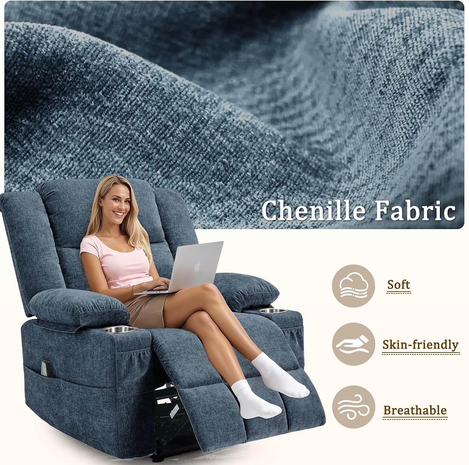 image:imageKorser Recliner Chair for Adults Wall Hugger RV Recliner with Massage and Heating ZeroGravity Recliners Electric Power Recliner Chair for Living Room Bedroom Home Theater Seating DarkgreyBlue