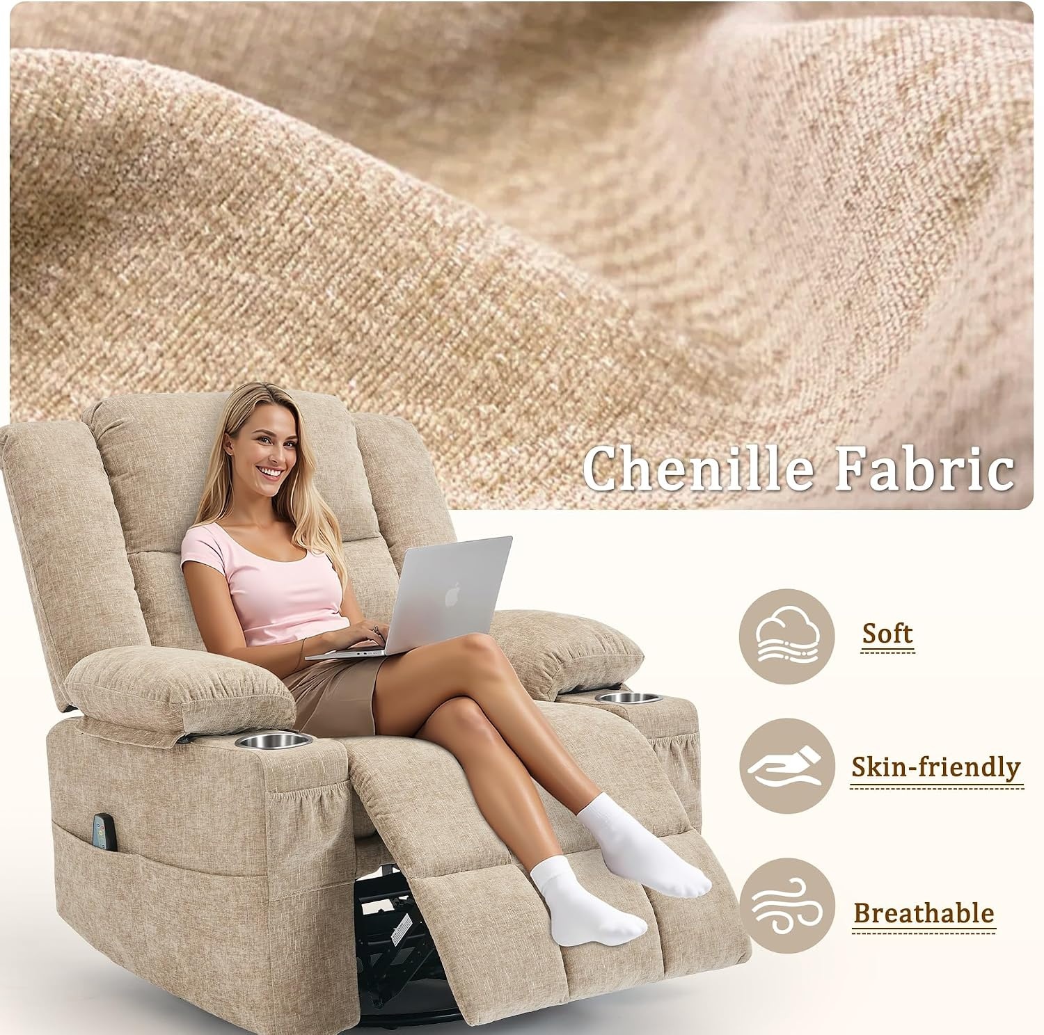 image:imageKorser Recliner Chair for Adults Wall Hugger RV Recliner with Massage and Heating ZeroGravity Recliners Electric Power Recliner Chair for Living Room Bedroom Home Theater Seating DarkgreyKhaki