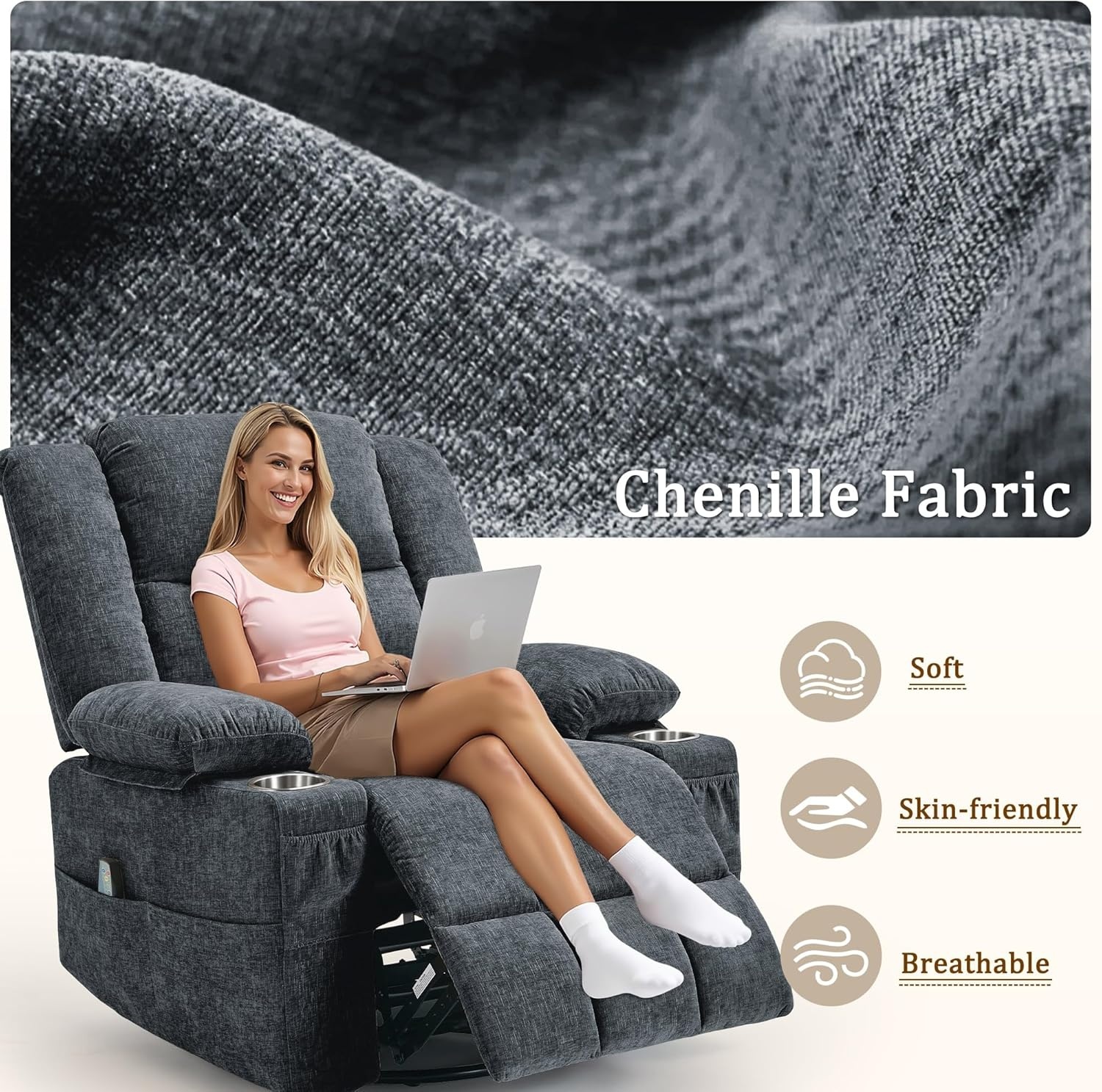 image:imageKorser Recliner Chair for Adults Wall Hugger RV Recliner with Massage and Heating ZeroGravity Recliners Electric Power Recliner Chair for Living Room Bedroom Home Theater Seating DarkgreyDark Grey