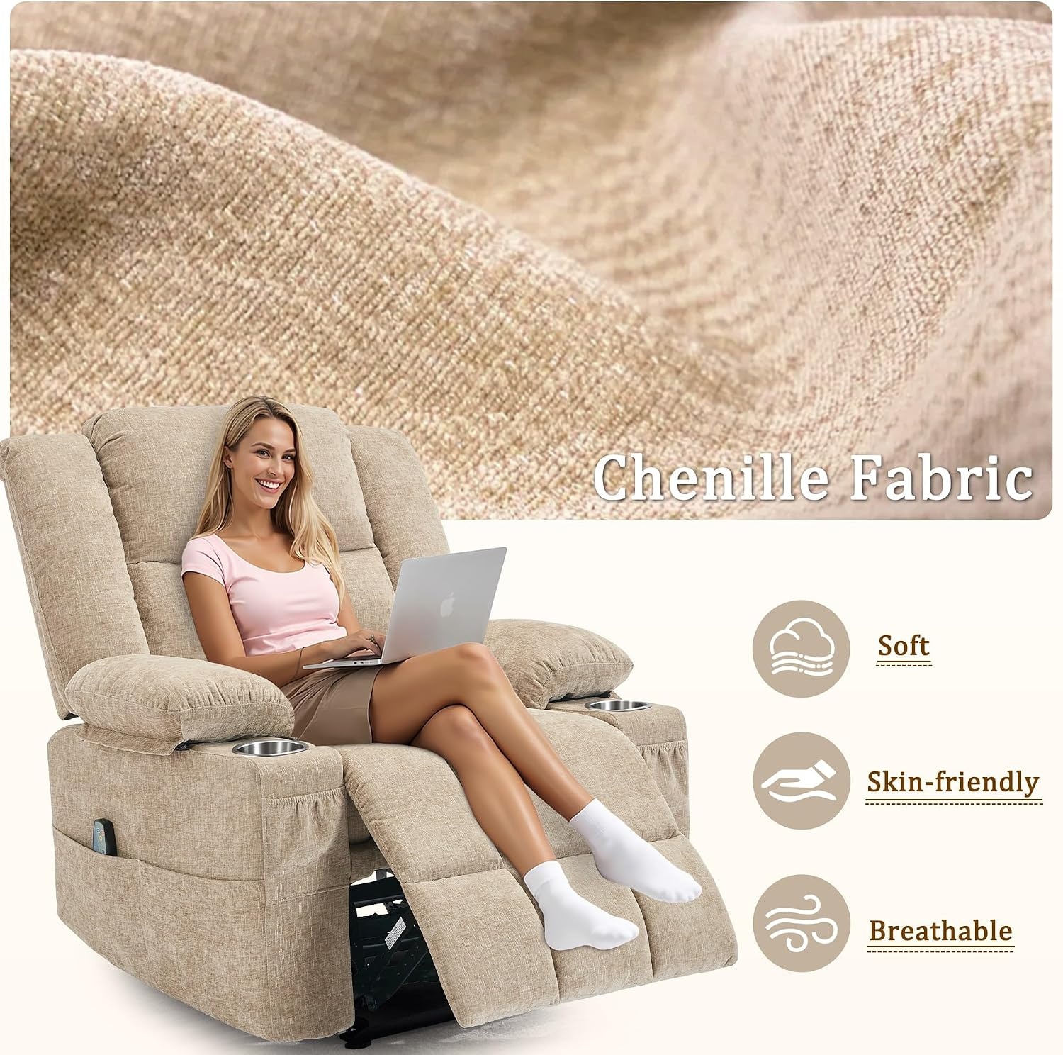 image:imageKorser Recliner Chair for Adults Wall Hugger RV Recliner with Massage and Heating ZeroGravity Recliners Electric Power Recliner Chair for Living Room Bedroom Home Theater Seating DarkgreyKhaki