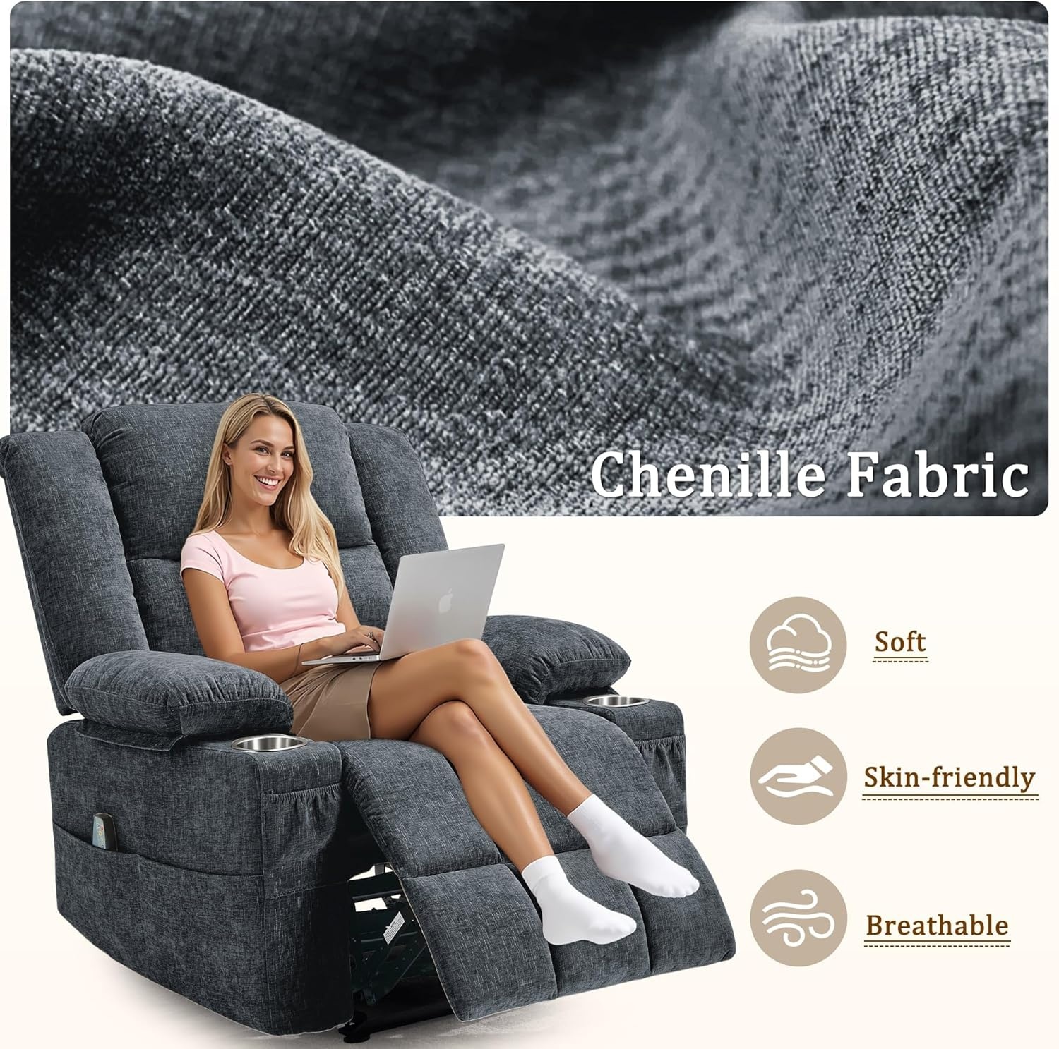 image:imageKorser Recliner Chair for Adults Wall Hugger RV Recliner with Massage and Heating ZeroGravity Recliners Electric Power Recliner Chair for Living Room Bedroom Home Theater Seating DarkgreyDark Grey