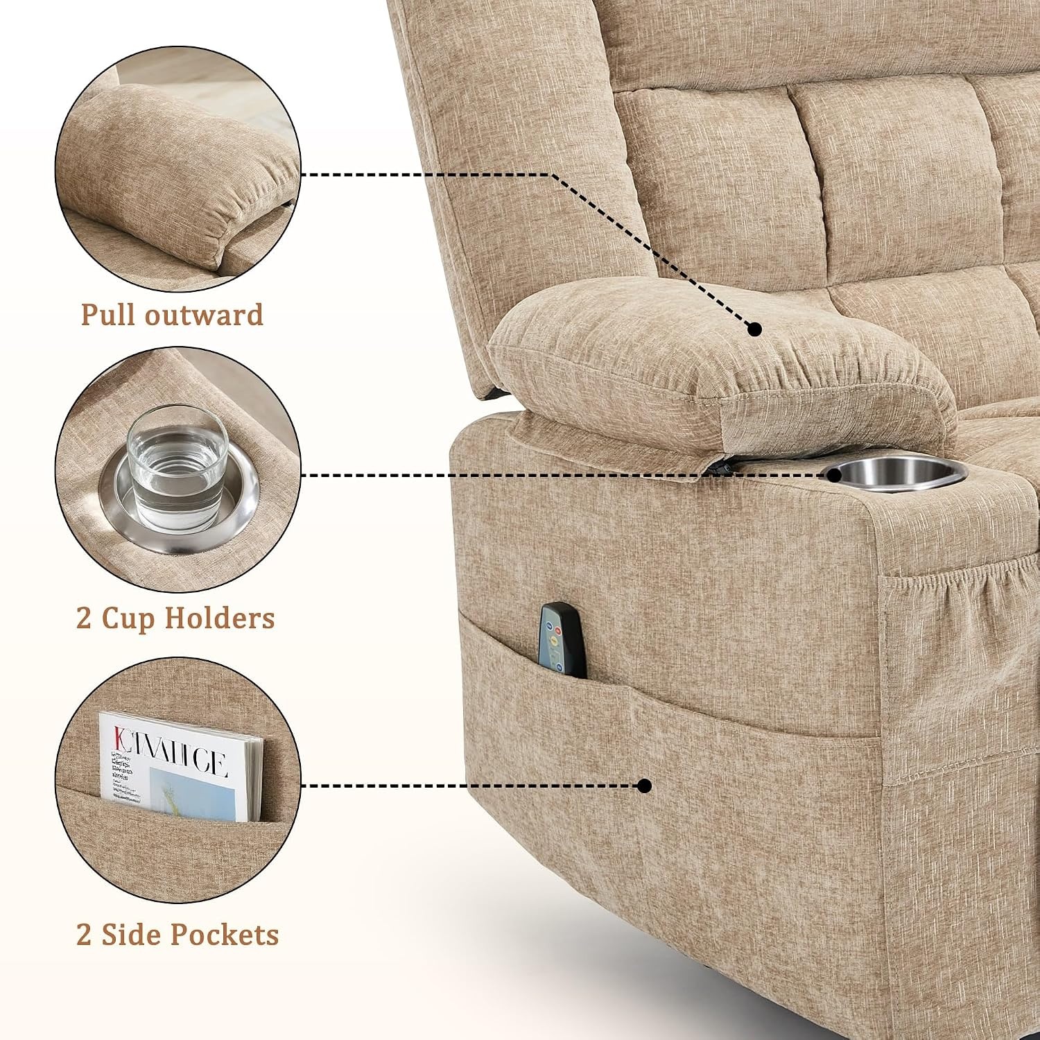 image:imageKorser Recliner Chair for Adults Wall Hugger RV Recliner with Massage and Heating ZeroGravity Recliners Electric Power Recliner Chair for Living Room Bedroom Home Theater Seating DarkgreyKhaki