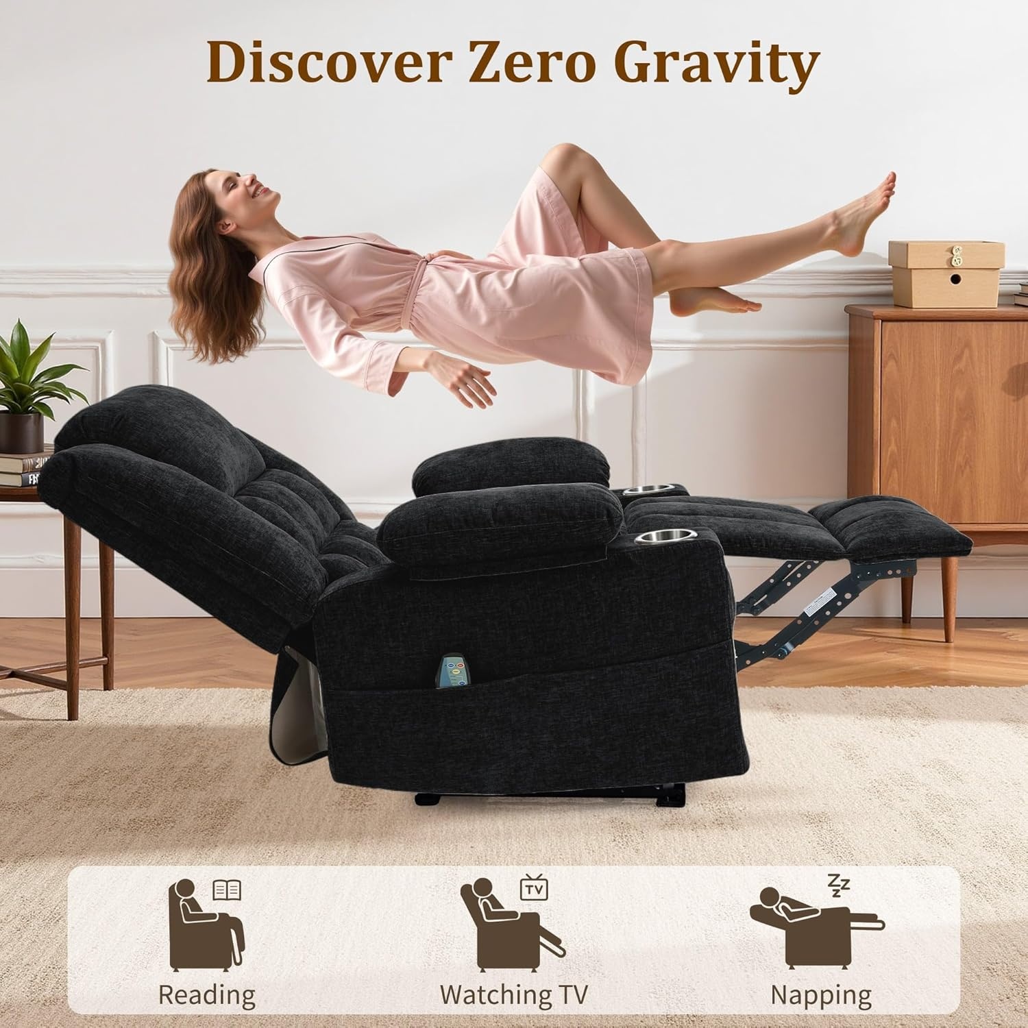 image:imageKorser Recliner Chair for Adults Wall Hugger RV Recliner with Massage and Heating ZeroGravity Recliners Electric Power Recliner Chair for Living Room Bedroom Home Theater Seating DarkgreyBlack