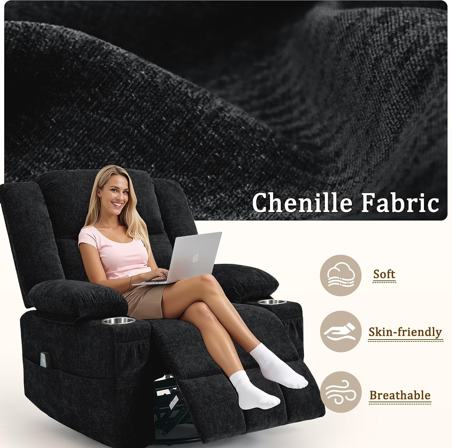 image:imageKorser Recliner Chair for Adults Wall Hugger RV Recliner with Massage and Heating ZeroGravity Recliners Electric Power Recliner Chair for Living Room Bedroom Home Theater Seating DarkgreyBlack