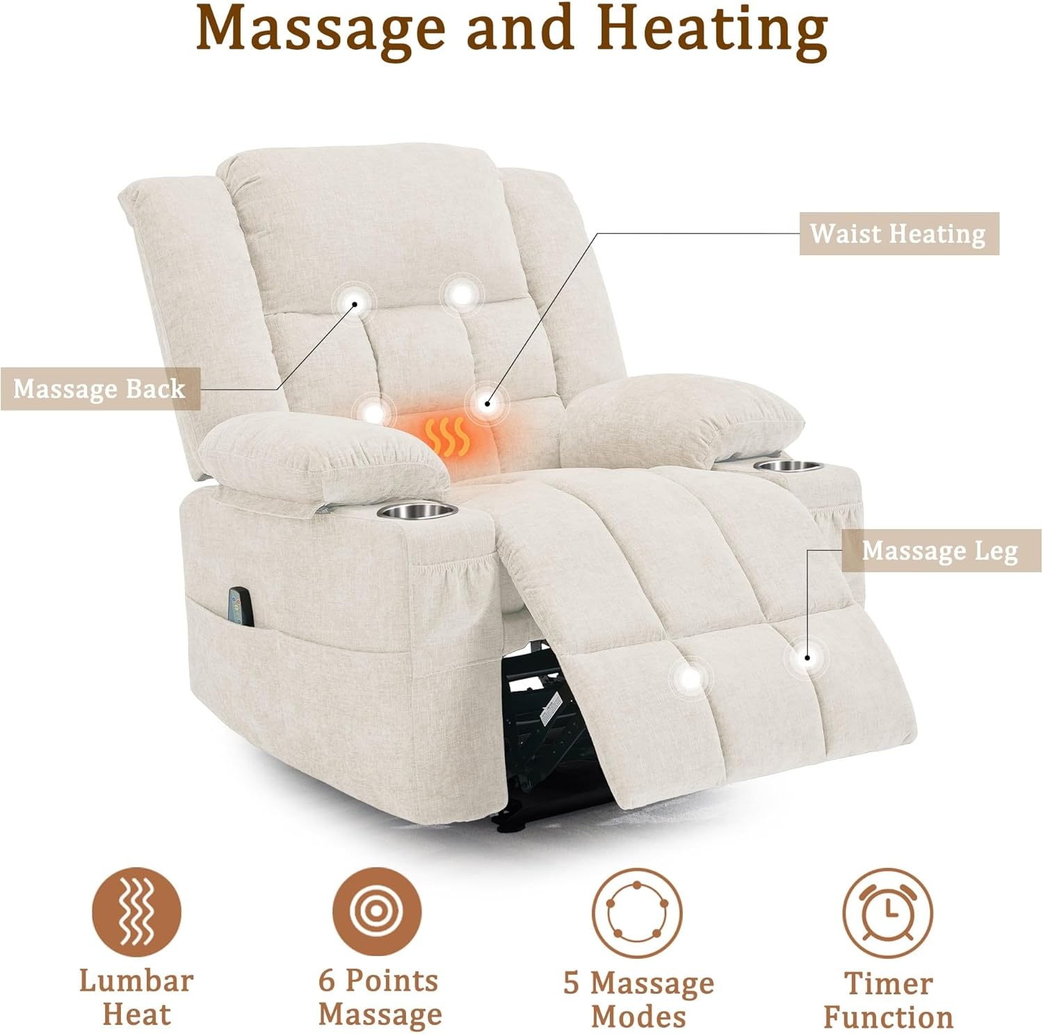 image:imageKorser Recliner Chair for Adults Wall Hugger RV Recliner with Massage and Heating ZeroGravity Recliners Electric Power Recliner Chair for Living Room Bedroom Home Theater Seating DarkgreyBeige