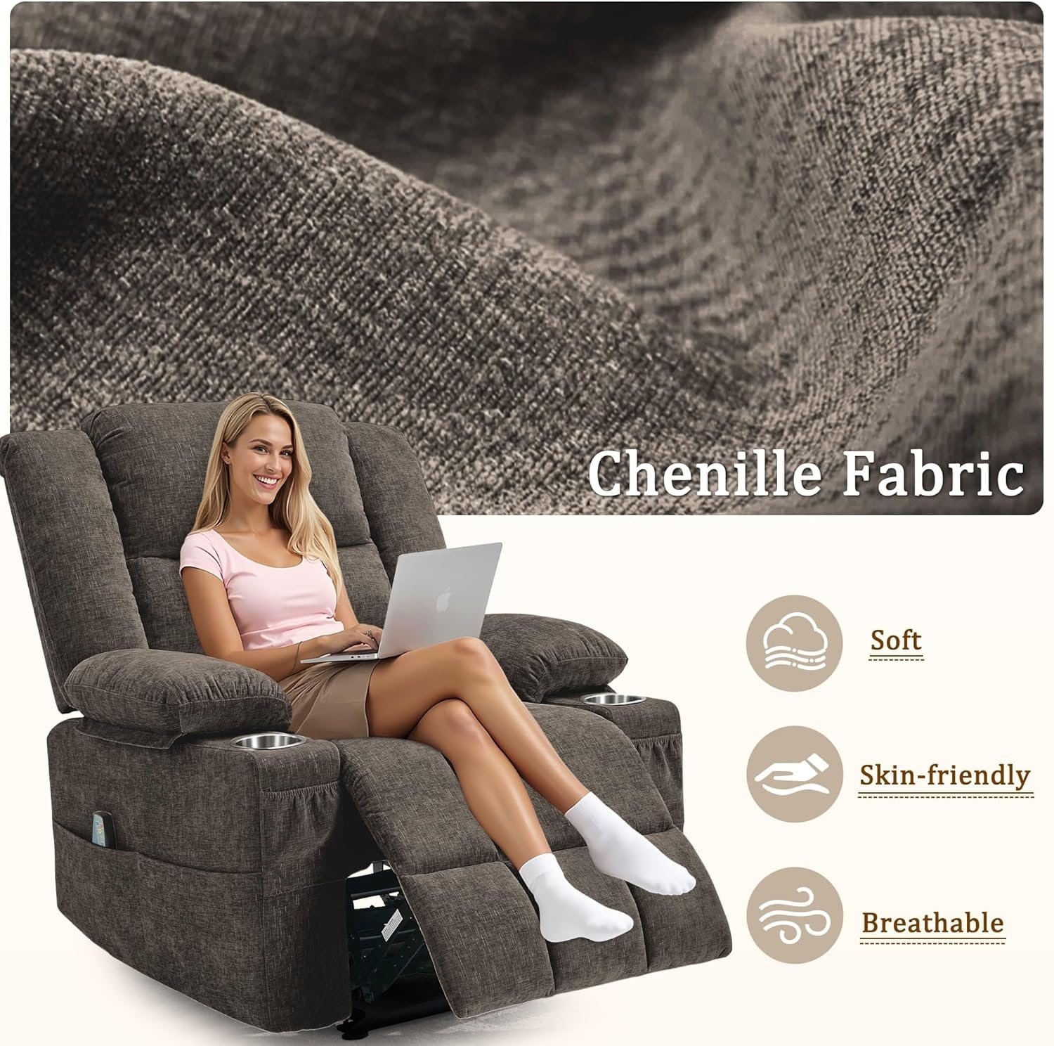 image:imageKorser Recliner Chair for Adults Wall Hugger RV Recliner with Massage and Heating ZeroGravity Recliners Electric Power Recliner Chair for Living Room Bedroom Home Theater Seating DarkgreyBrown