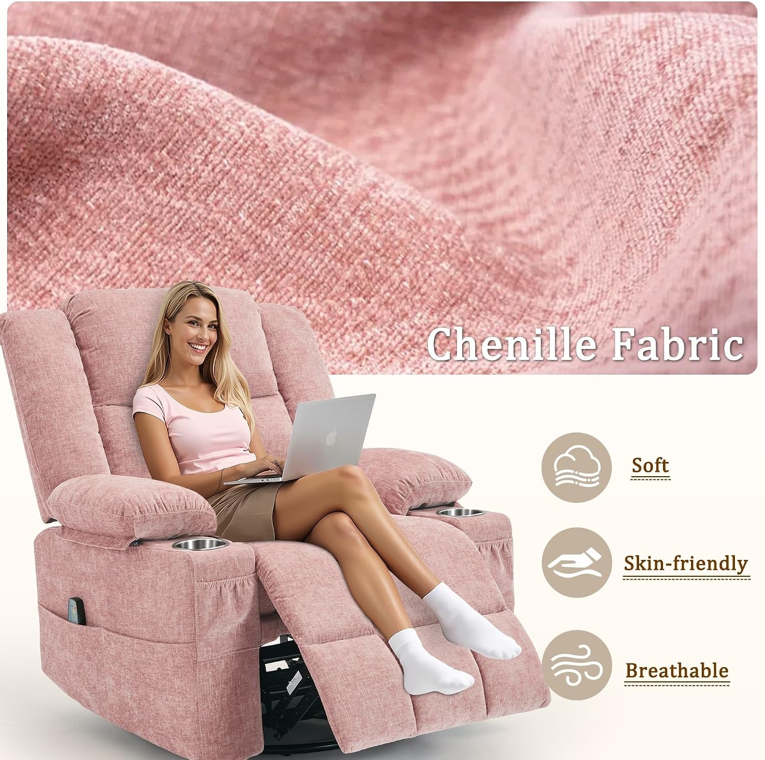 image:imageKorser Recliner Chair for Adults Wall Hugger RV Recliner with Massage and Heating ZeroGravity Recliners Electric Power Recliner Chair for Living Room Bedroom Home Theater Seating DarkgreyPink