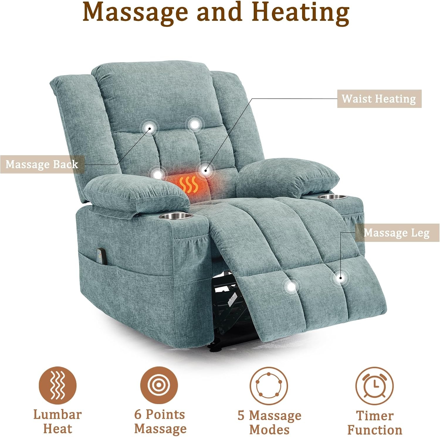 image:imageKorser Recliner Chair for Adults Wall Hugger RV Recliner with Massage and Heating ZeroGravity Recliners Electric Power Recliner Chair for Living Room Bedroom Home Theater Seating DarkgreyLake Blue