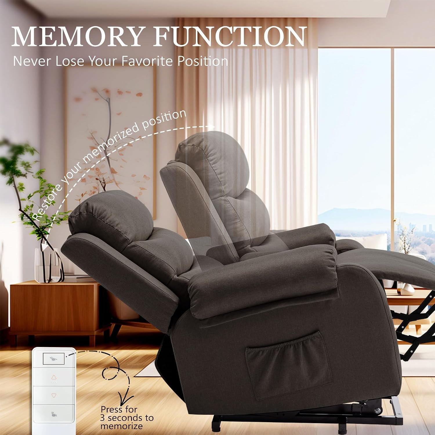 image:imageKorser Recliner Chairs for Adults Power Recliner Chair for Elderly Small Lift Recliners with Assist Electric Single Lift Sofa with Memory Function for Living Reading Room Black