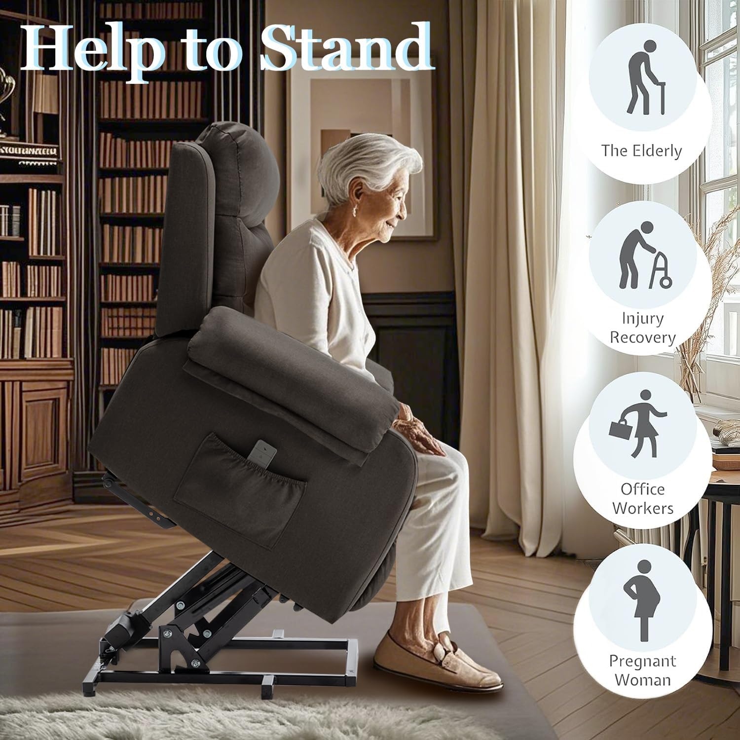 image:imageKorser Recliner Chairs for Adults Power Recliner Chair for Elderly Small Lift Recliners with Assist Electric Single Lift Sofa with Memory Function for Living Reading Room Black