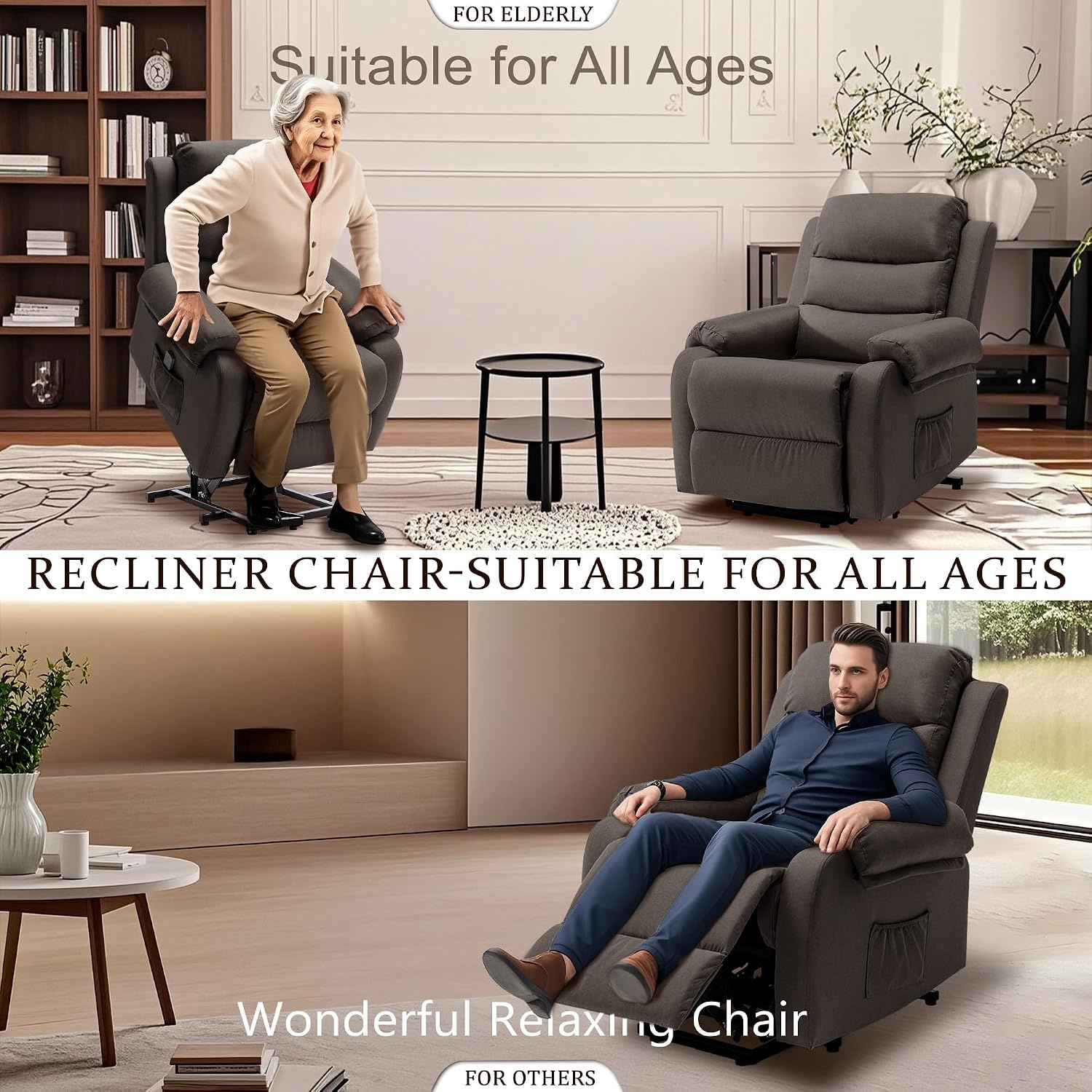 image:imageKorser Recliner Chairs for Adults Power Recliner Chair for Elderly Small Lift Recliners with Assist Electric Single Lift Sofa with Memory Function for Living Reading Room Black