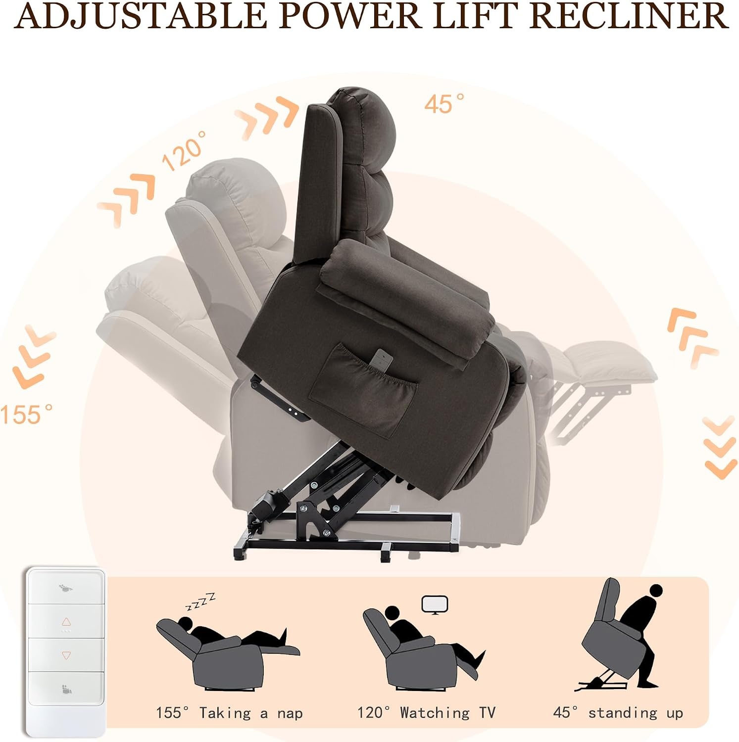 image:imageKorser Recliner Chairs for Adults Power Recliner Chair for Elderly Small Lift Recliners with Assist Electric Single Lift Sofa with Memory Function for Living Reading Room Black