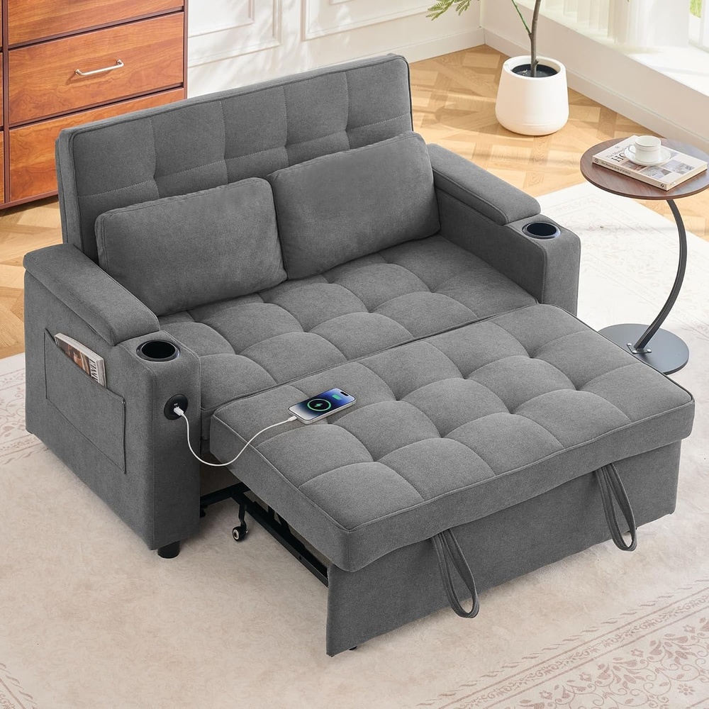 image:imageKorser 555 3in1 Convertible Sofa Bed Pull Out Couch with 5Position Adjustable Backrest Loveseat Sleeper Sofa for Small Spaces Sofa Couch with Cup Holders for Living Room Office ChenilleDark Grey